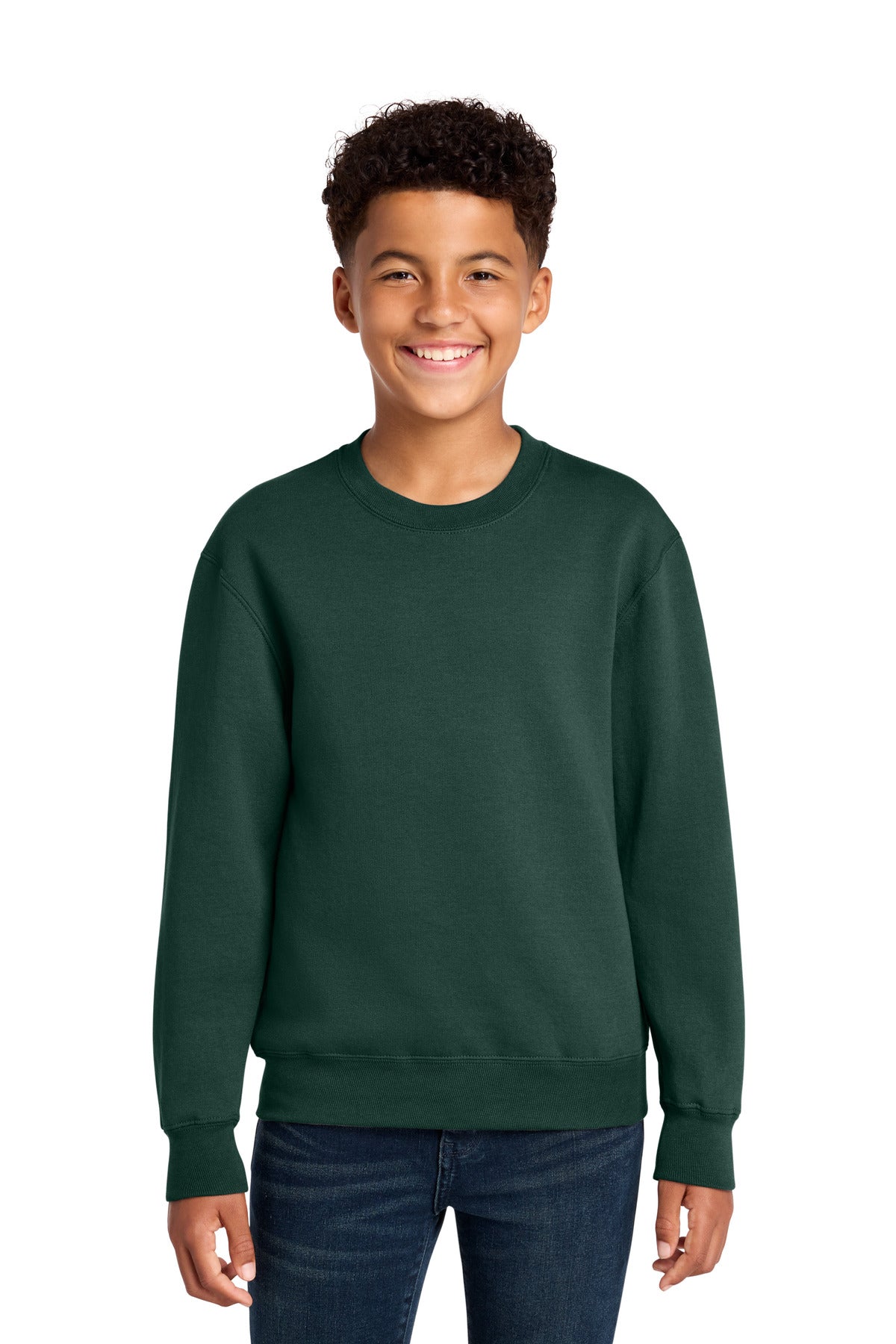 Port & Co Youth Core Fleece Crewneck Sweatshirt PC78Y in Dark Green