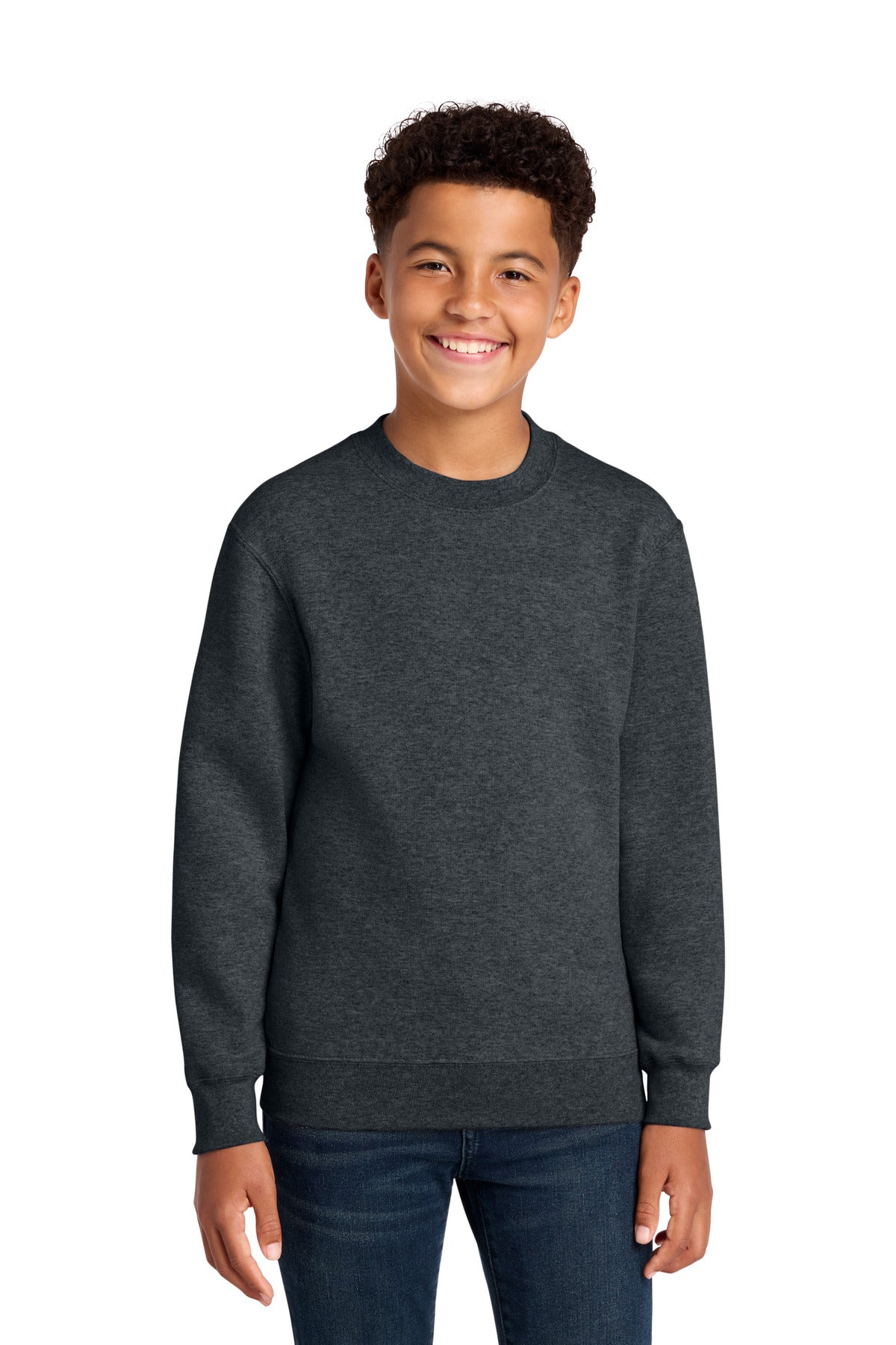 Port & Co Youth Core Fleece Crewneck Sweatshirt PC78Y in Dark Heather Grey