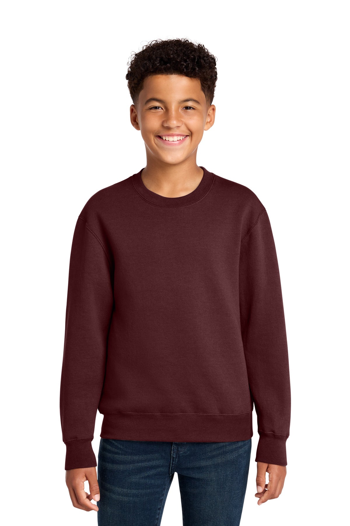 Port & Co Youth Core Fleece Crewneck Sweatshirt PC78Y in Maroon
