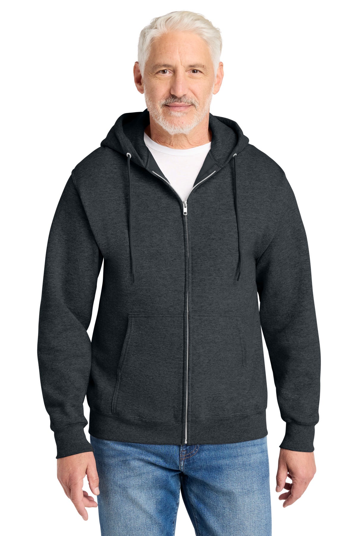Port & Co Core Fleece Full-Zip Hooded Sweatshirt. PC78ZH in Dark Heather Grey