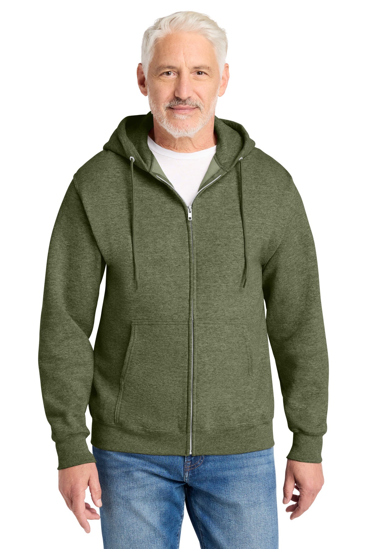 Port & Co Core Fleece Full-Zip Hooded Sweatshirt. PC78ZH in Olive Drab Green Heather