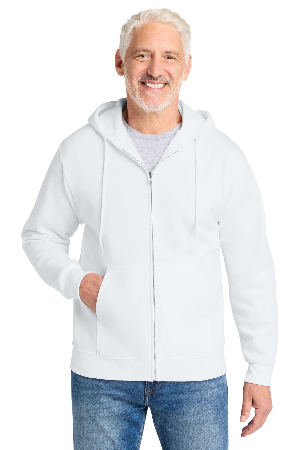 Port & Co Core Fleece Full-Zip Hooded Sweatshirt. PC78ZH in White