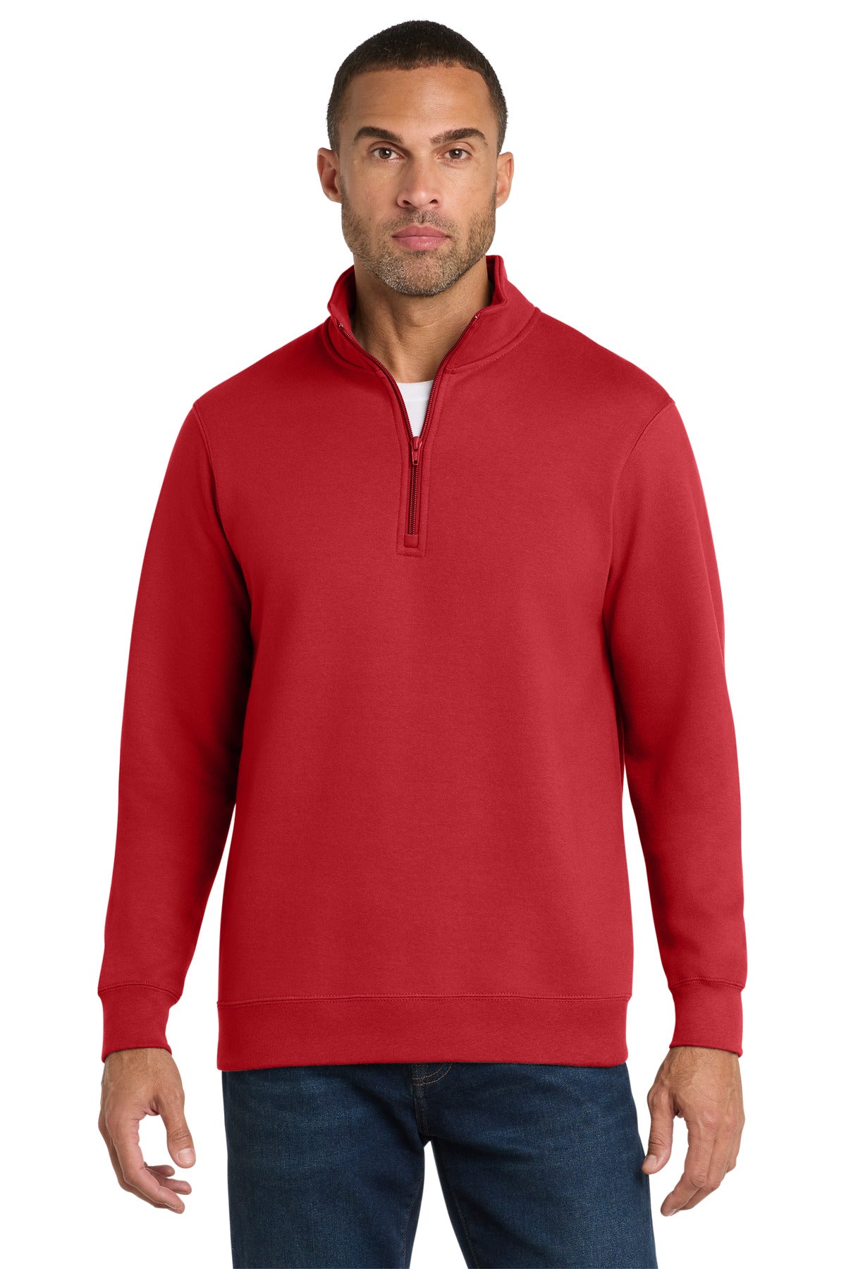 Port & Co Fan Favorite Fleece 1/4-Zip Pullover Sweatshirt. PC850Q in Bright Red