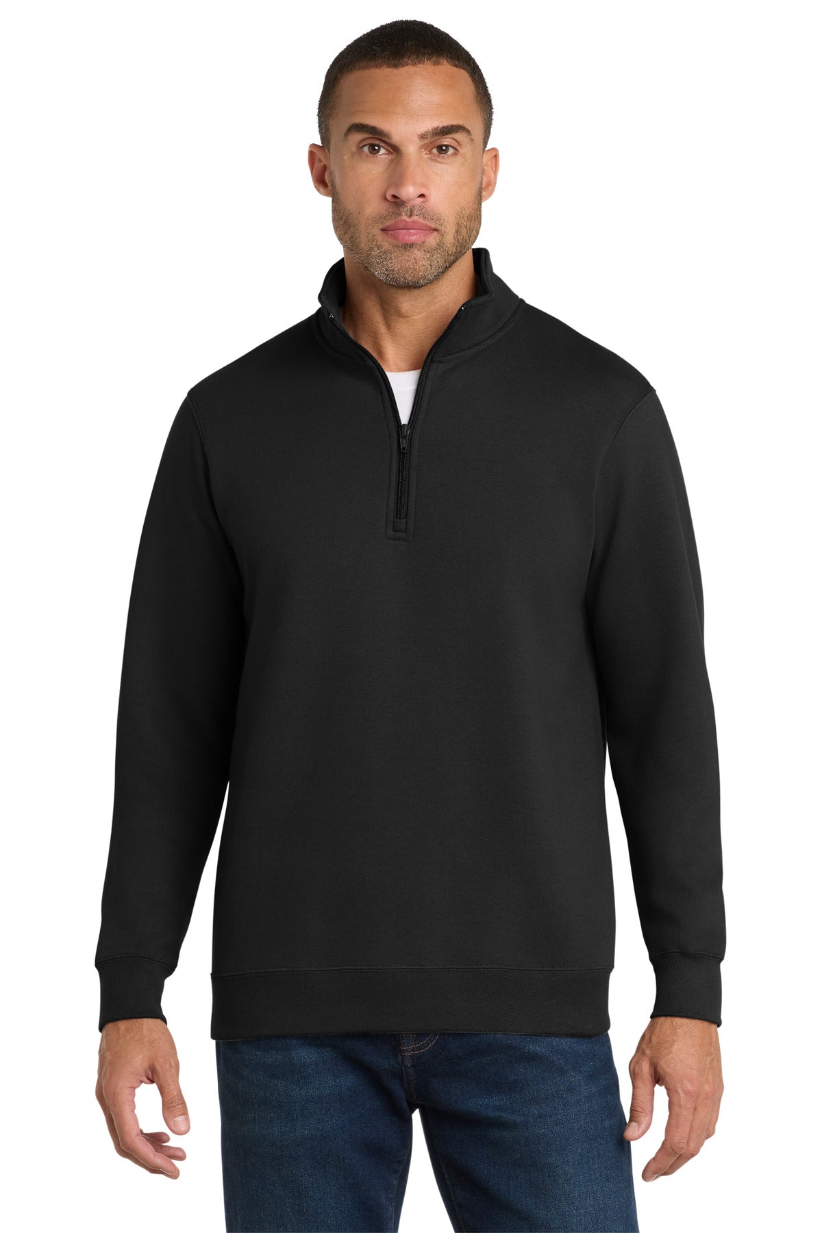 Port & Co Fan Favorite Fleece 1/4-Zip Pullover Sweatshirt. PC850Q in Jet Black