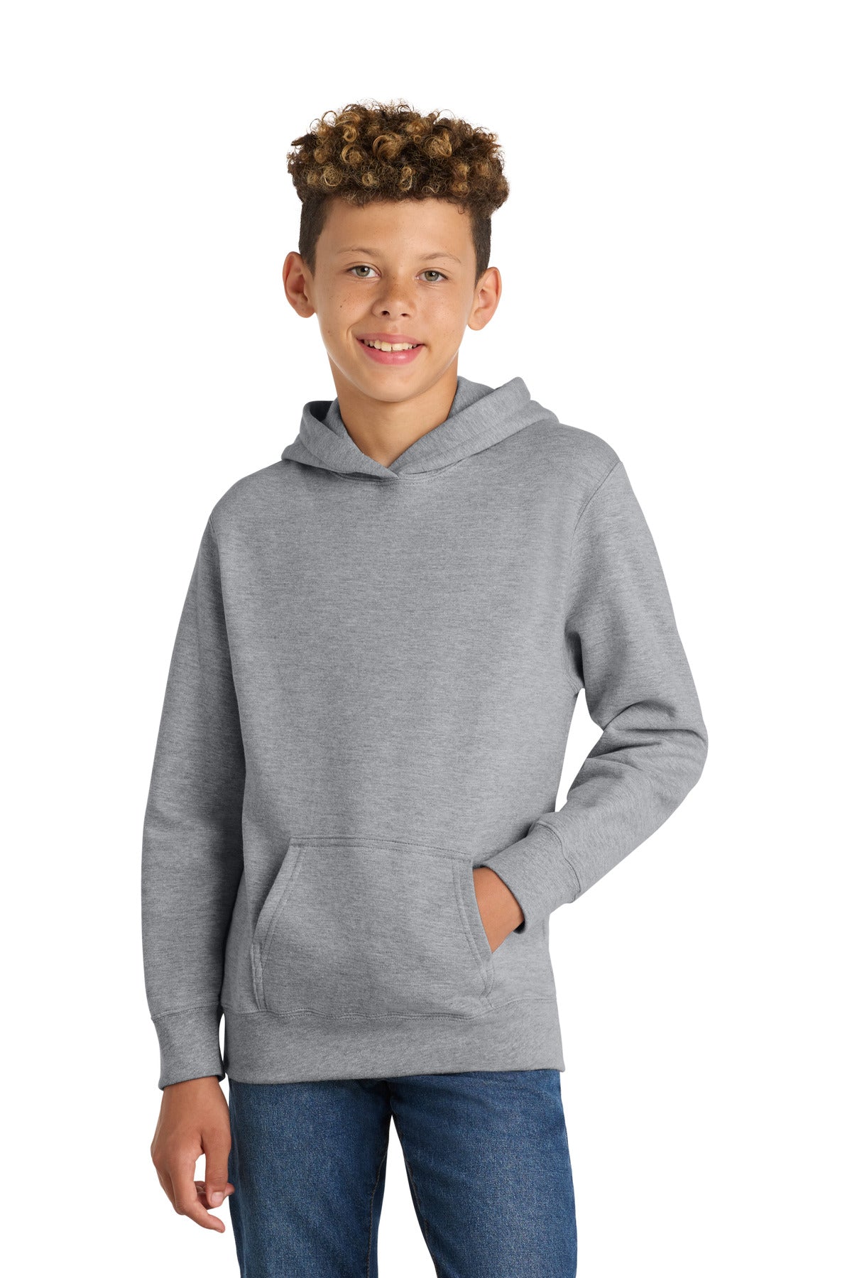 Port & Co Youth Fan Favorite Fleece Pullover Hooded Sweatshirt. PC850YH in Athletic Heather