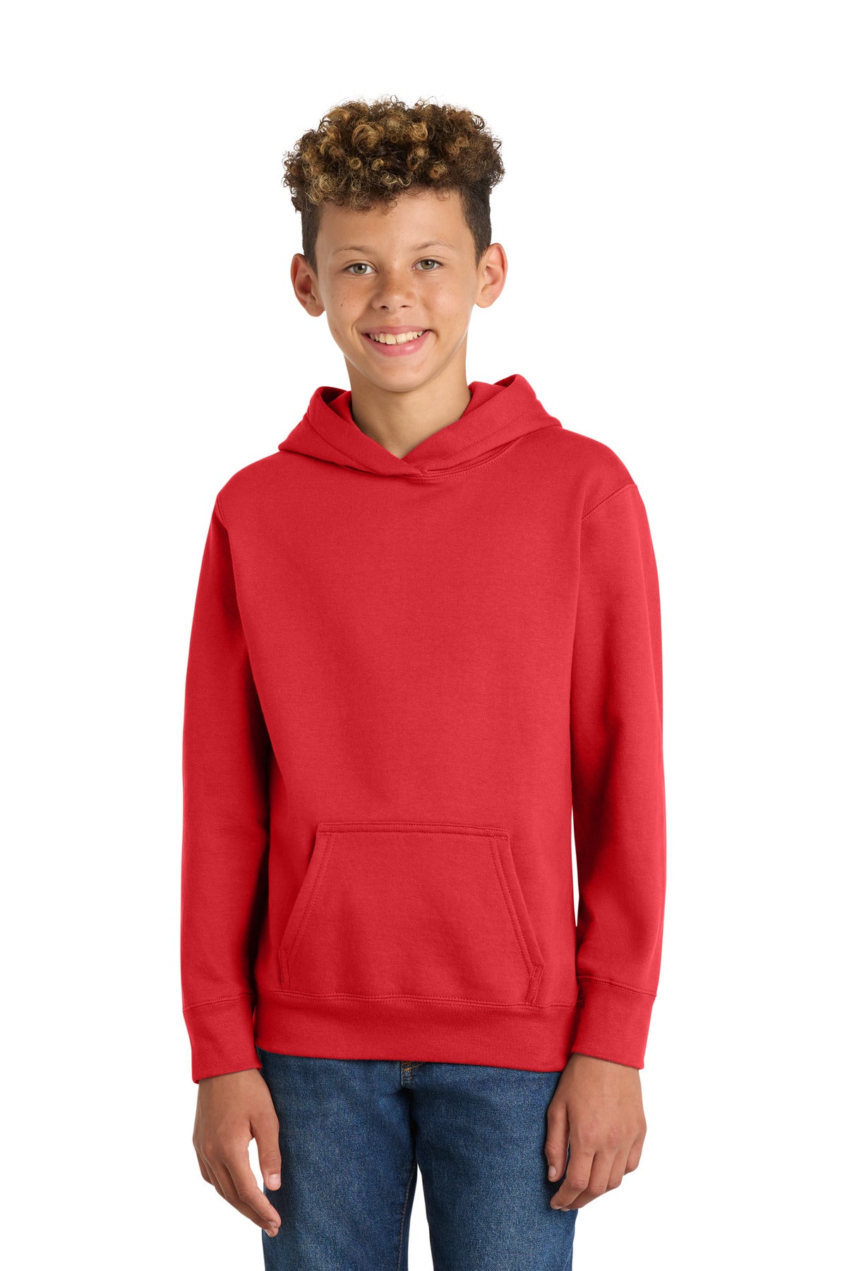 Port & Co Youth Fan Favorite Fleece Pullover Hooded Sweatshirt. PC850YH in Bright Red