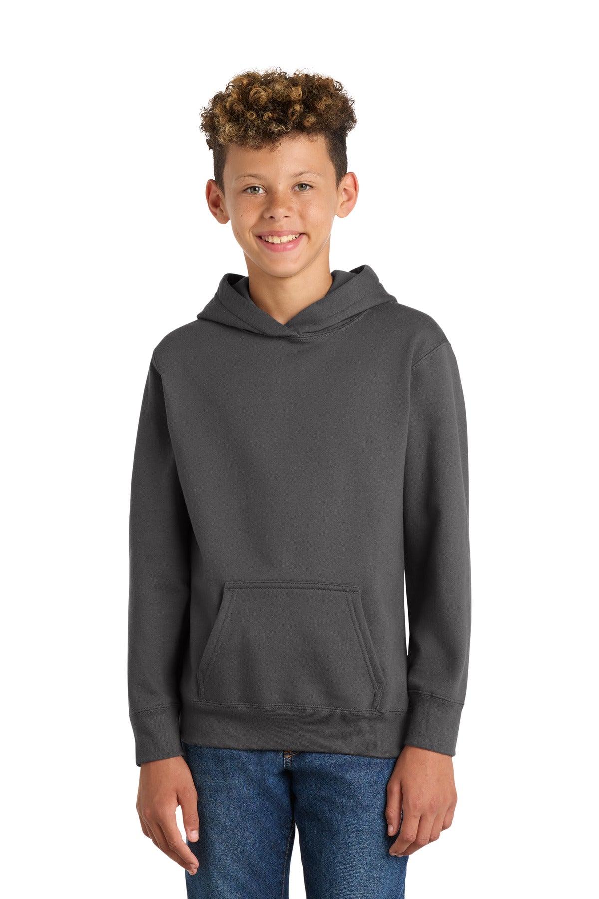 Port & Co Youth Fan Favorite Fleece Pullover Hooded Sweatshirt. PC850YH in Charcoal