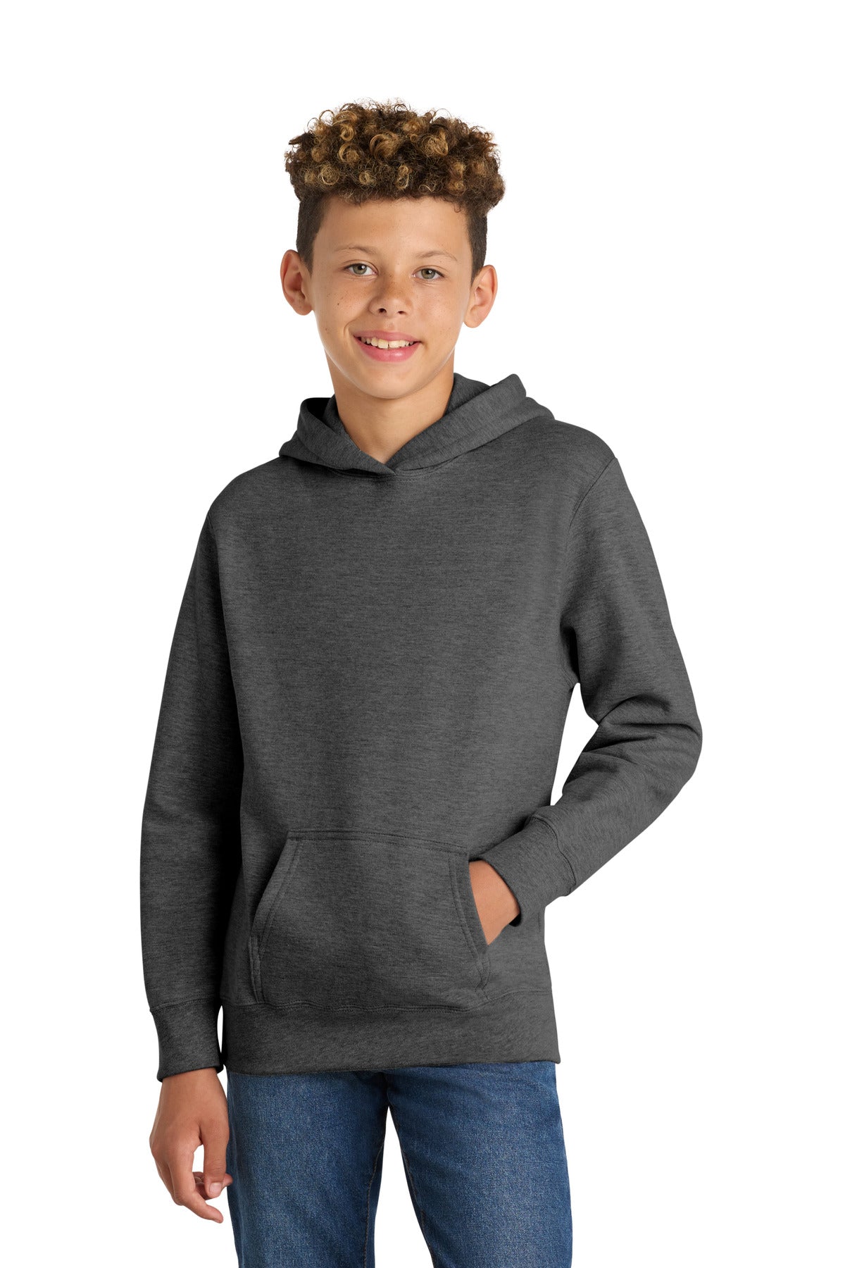 Port & Co Youth Fan Favorite Fleece Pullover Hooded Sweatshirt. PC850YH in Dark Heather Grey