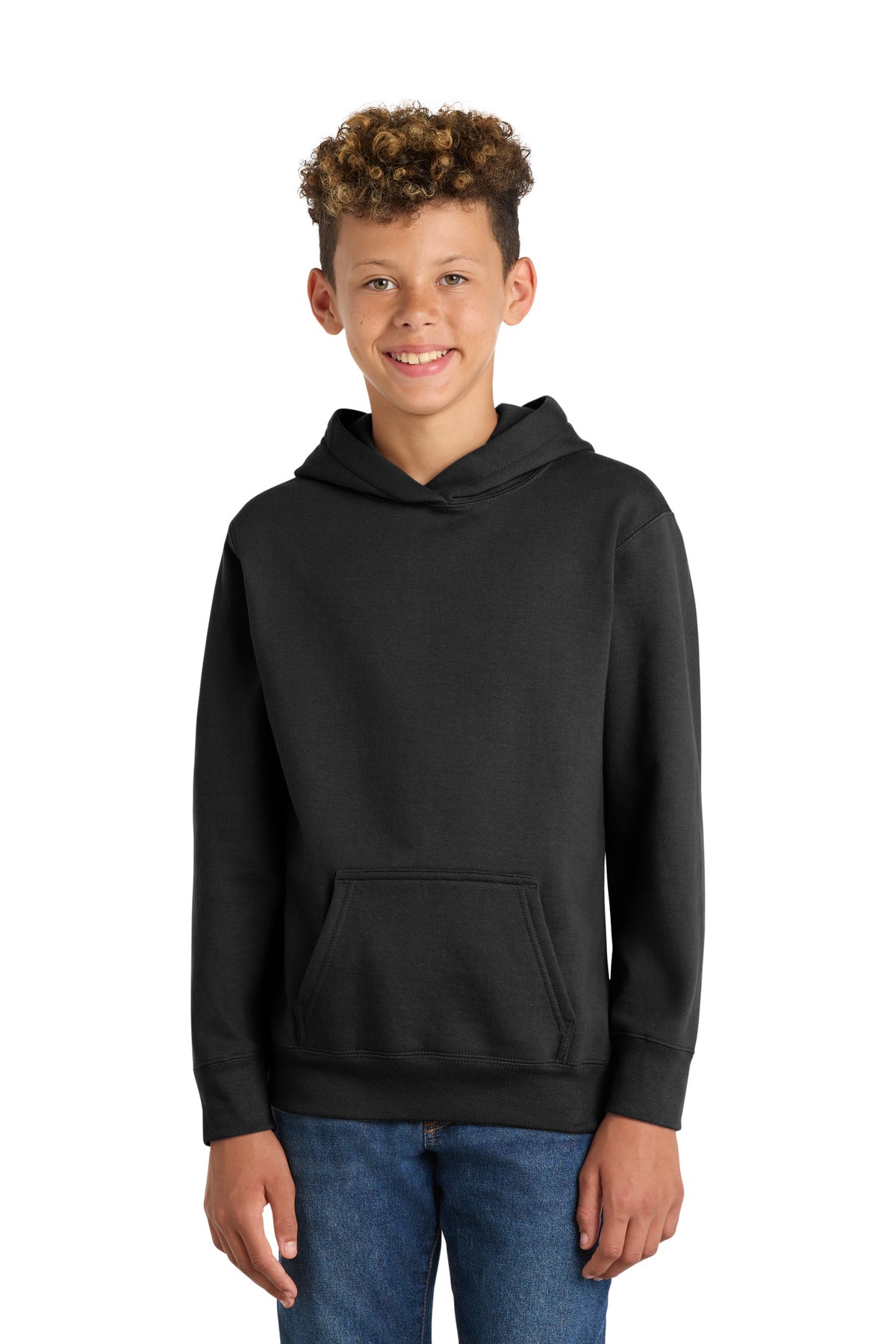 Port & Co Youth Fan Favorite Fleece Pullover Hooded Sweatshirt. PC850YH in Jet Black