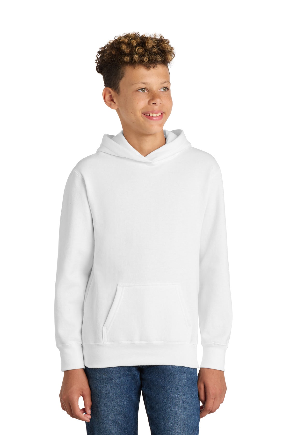 Port & Co Youth Fan Favorite Fleece Pullover Hooded Sweatshirt. PC850YH in White