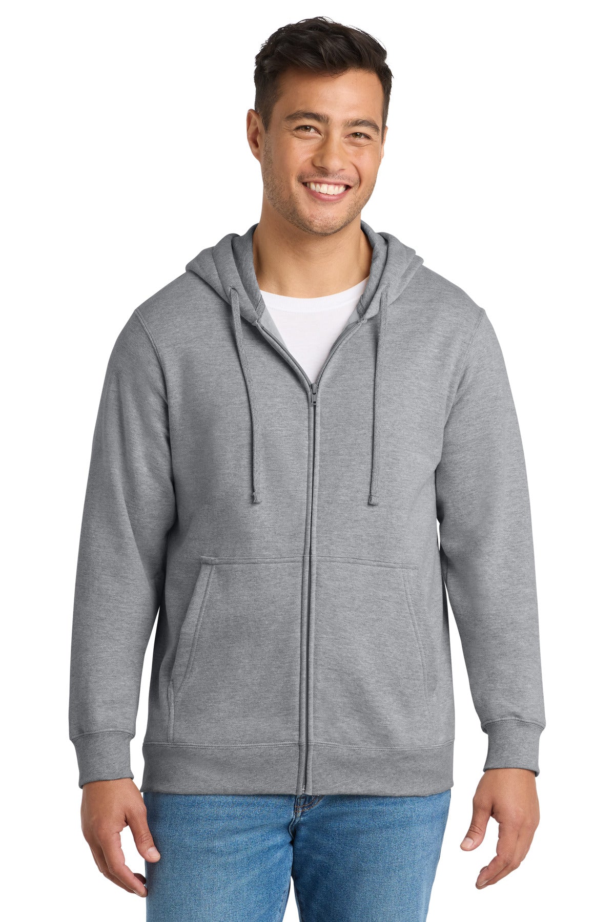 Port & Co Fan Favorite Fleece Full-Zip Hooded Sweatshirt. PC850ZH in Athletic Heather