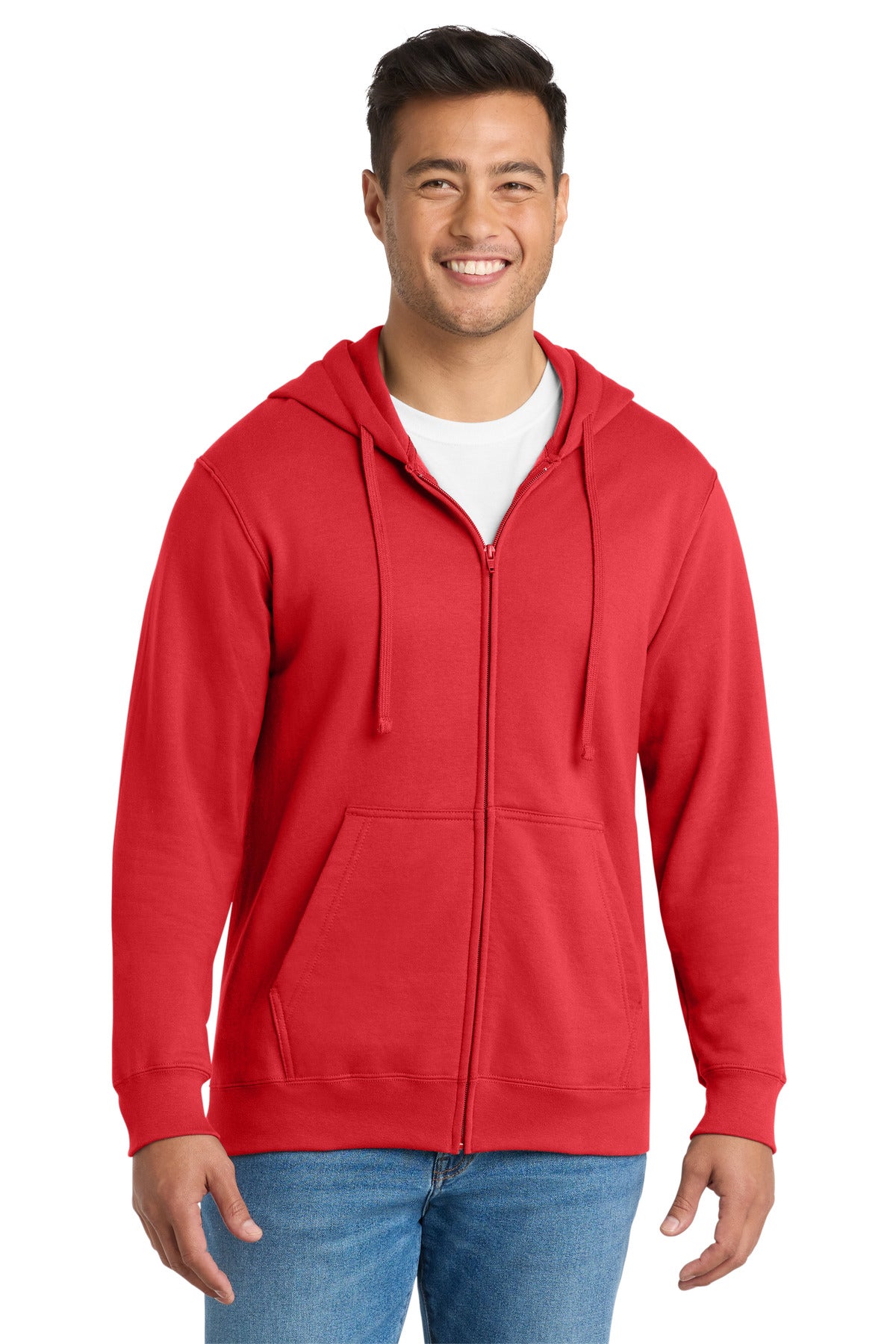 Port & Co Fan Favorite Fleece Full-Zip Hooded Sweatshirt. PC850ZH in Bright Red