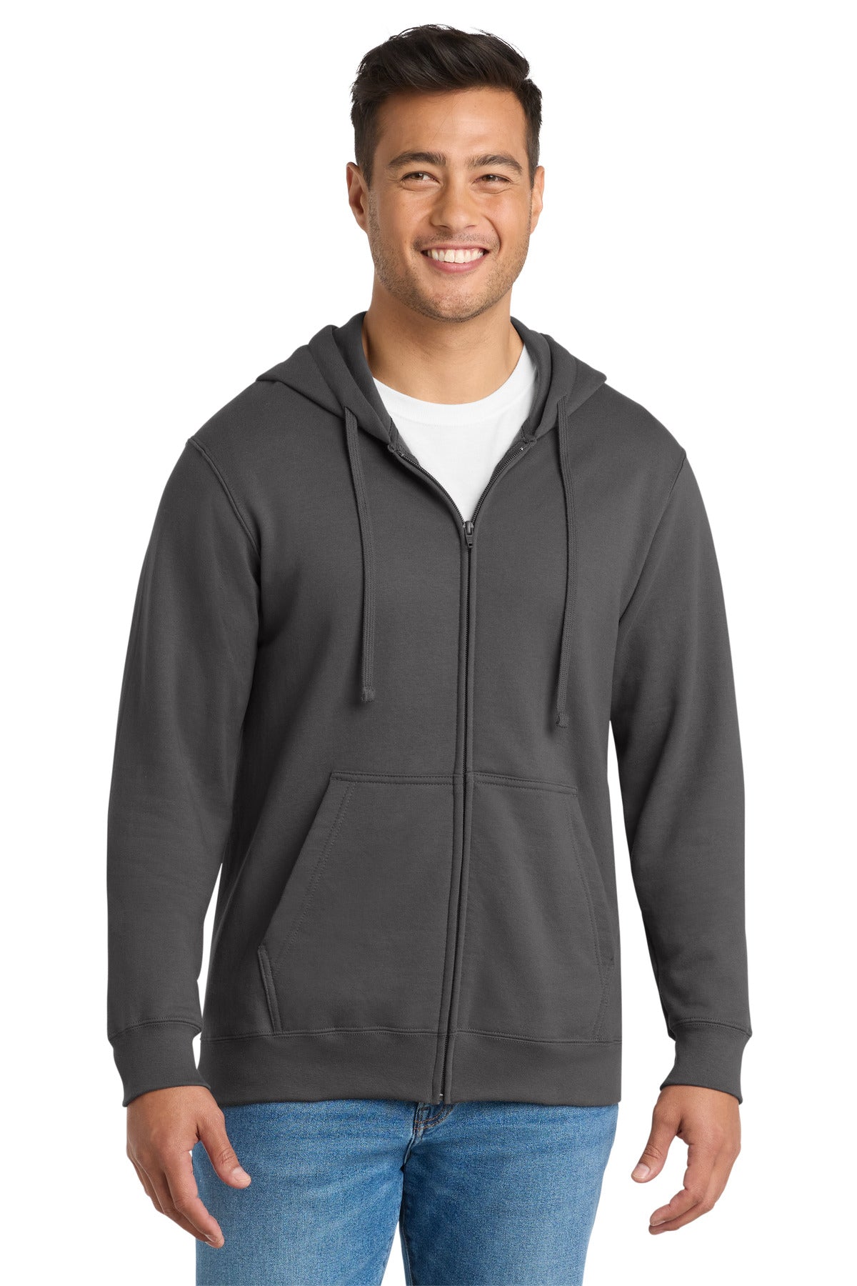 Port & Co Fan Favorite Fleece Full-Zip Hooded Sweatshirt. PC850ZH in Charcoal