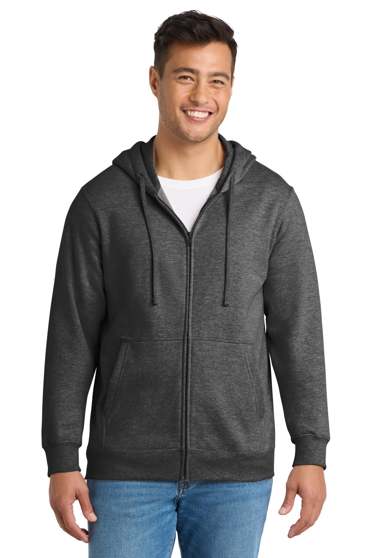 Port & Co Fan Favorite Fleece Full-Zip Hooded Sweatshirt. PC850ZH in Dark Heather Grey