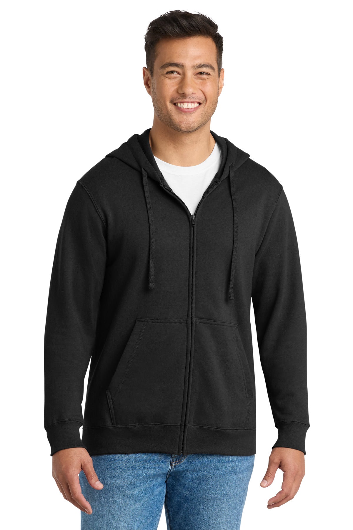 Port & Co Fan Favorite Fleece Full-Zip Hooded Sweatshirt. PC850ZH in Jet Black