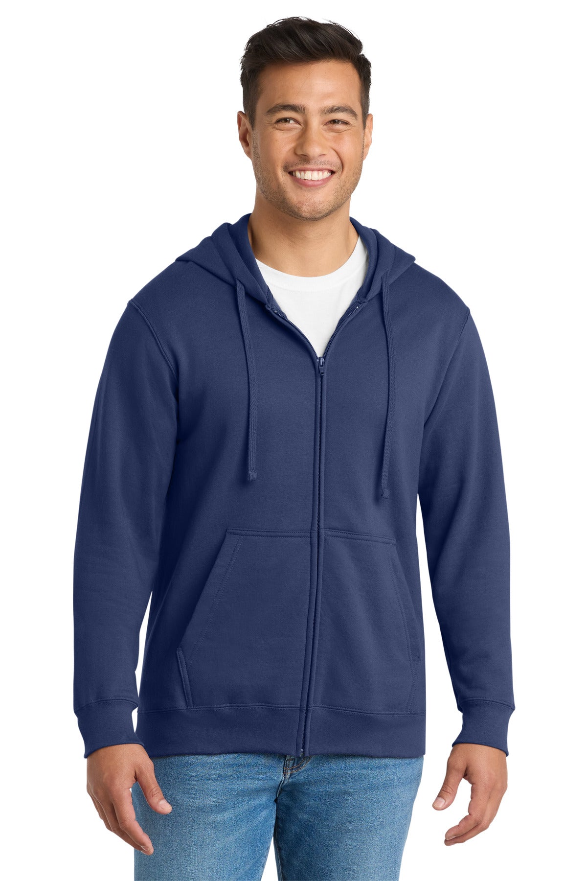 Port & Co Fan Favorite Fleece Full-Zip Hooded Sweatshirt. PC850ZH in Team Navy