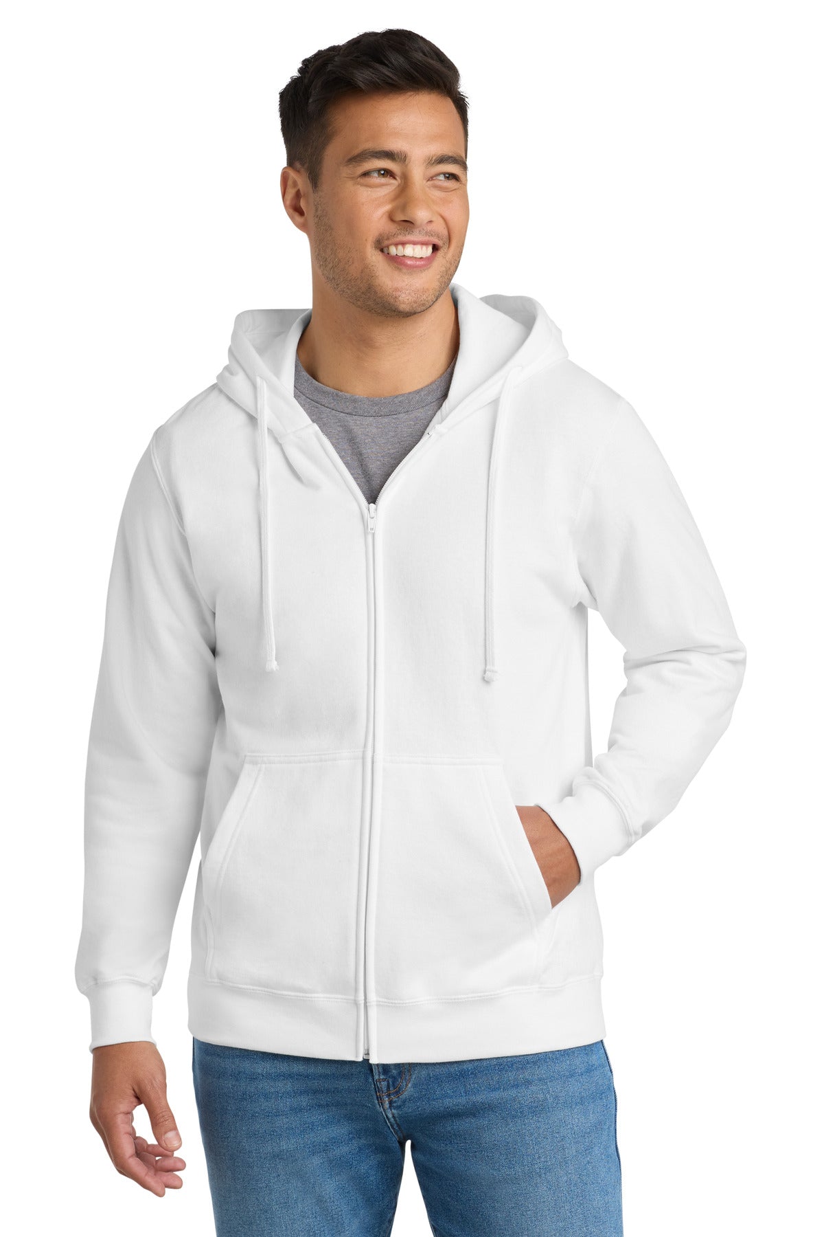 Port & Co Fan Favorite Fleece Full-Zip Hooded Sweatshirt. PC850ZH in White