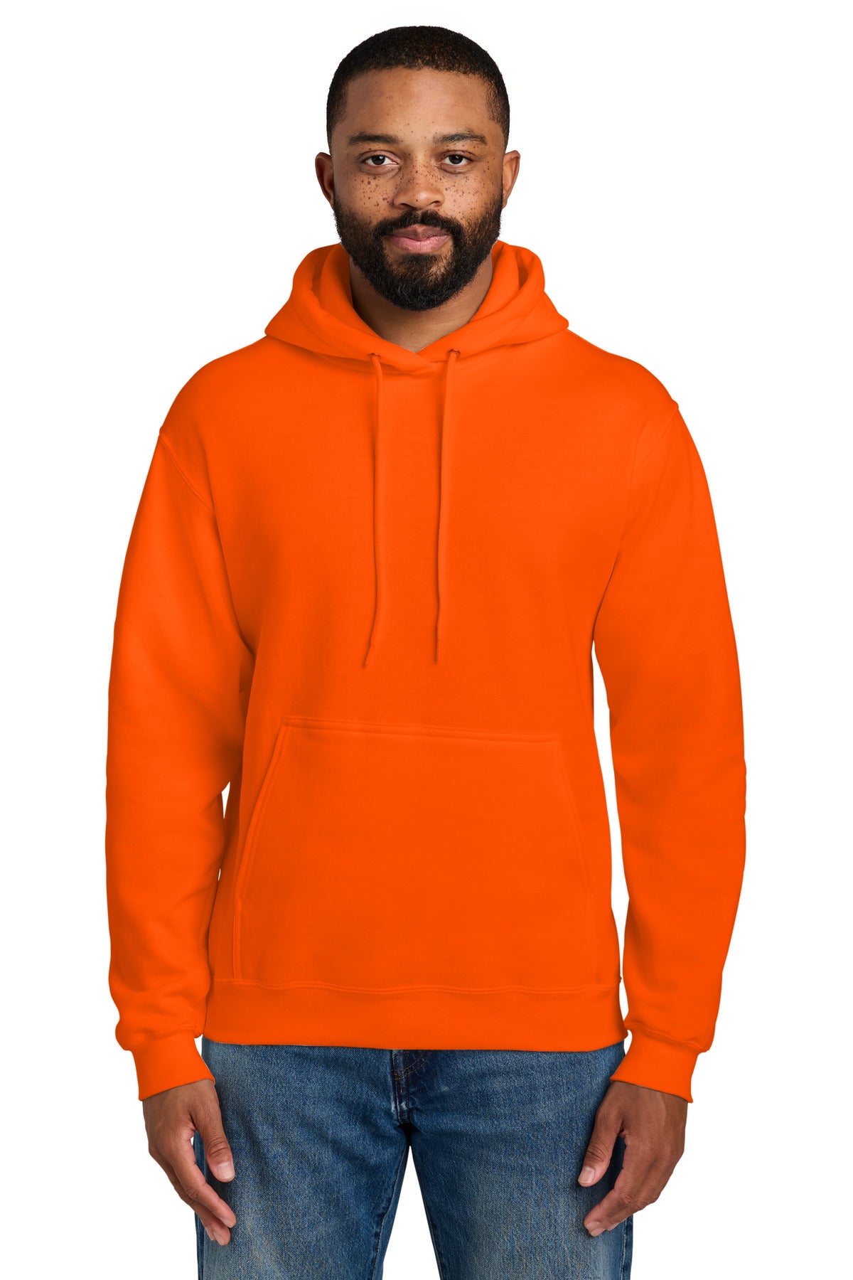 Port & Co Tall Essential Fleece Pullover Hooded Sweatshirt. PC90HT in Safety Orange