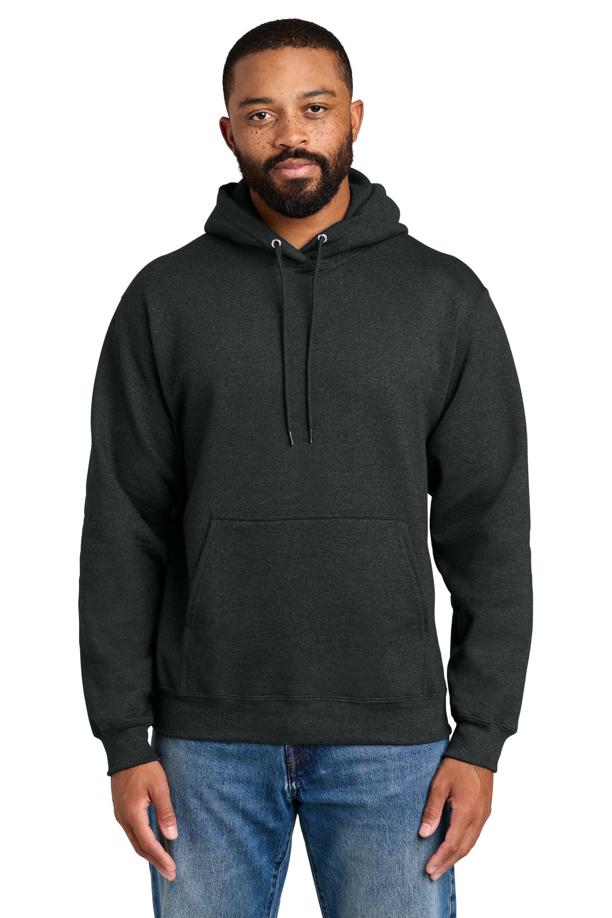 Port & Co Essential Fleece Pullover Hooded Sweatshirt.  PC90H in Black Heather