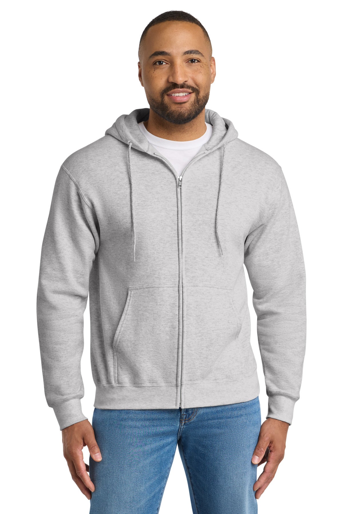 Port & Co Essential Fleece Full-Zip Hooded Sweatshirt.  PC90ZH in Ash