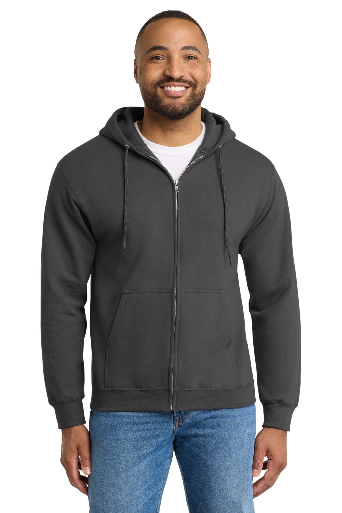 Port & Co Essential Fleece Full-Zip Hooded Sweatshirt.  PC90ZH in Charcoal