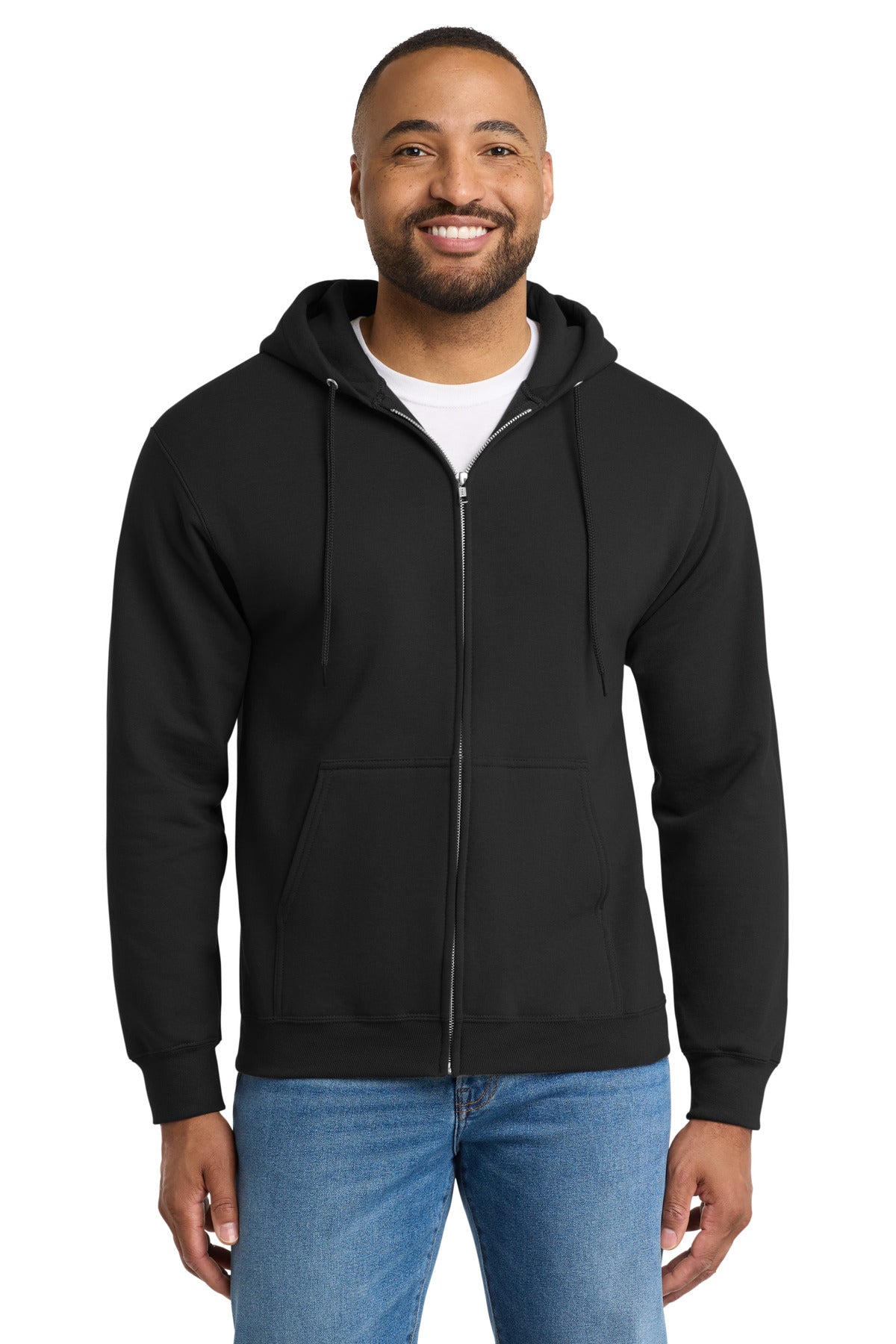 Port & Co Essential Fleece Full-Zip Hooded Sweatshirt.  PC90ZH in Jet Black