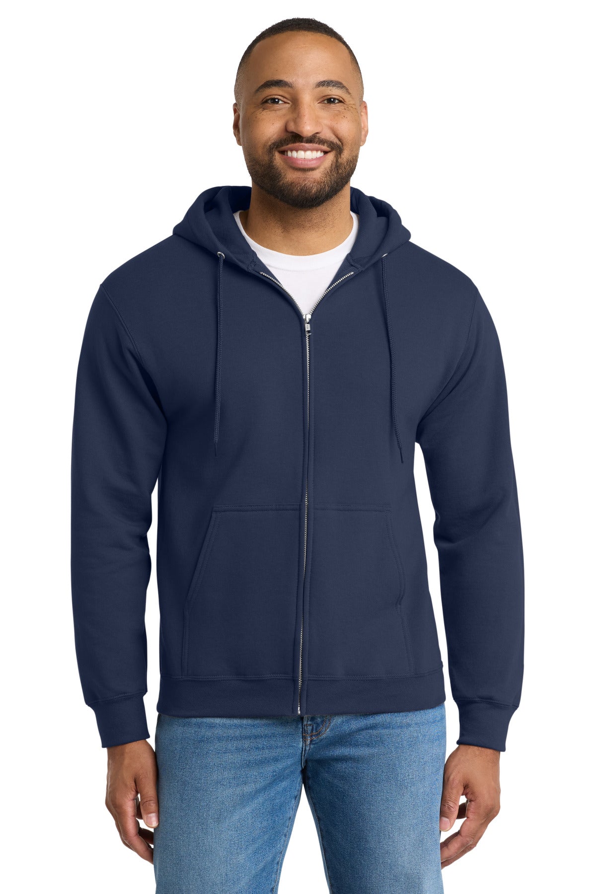 Port & Co Essential Fleece Full-Zip Hooded Sweatshirt.  PC90ZH in Navy