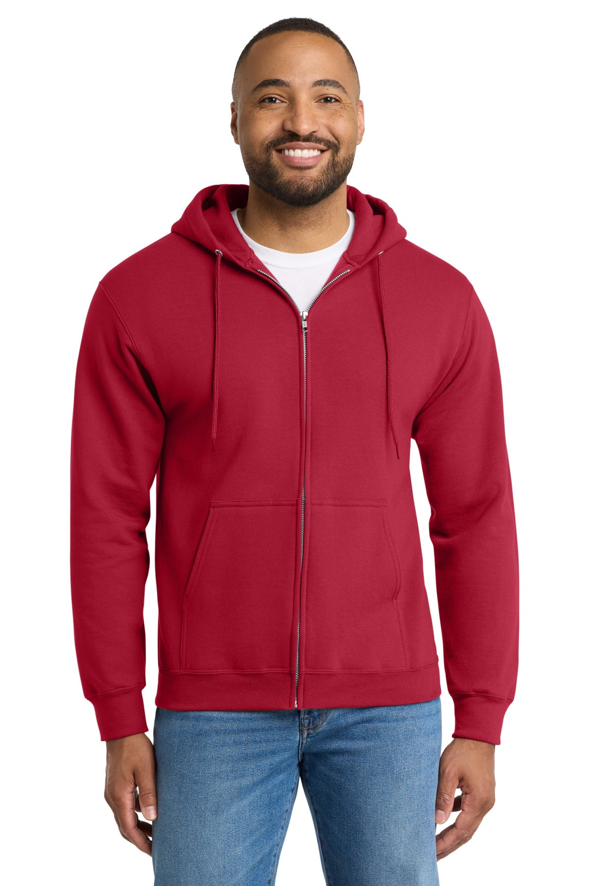 Port & Co Essential Fleece Full-Zip Hooded Sweatshirt.  PC90ZH in Red