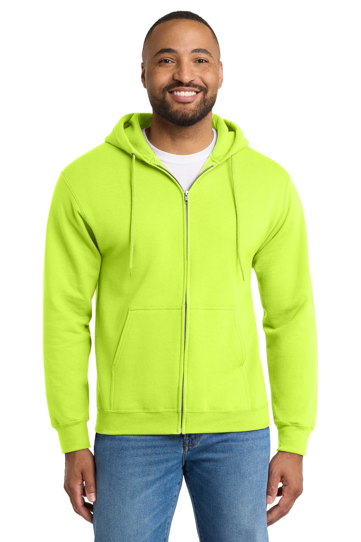 Port & Co Essential Fleece Full-Zip Hooded Sweatshirt.  PC90ZH in Safety Green