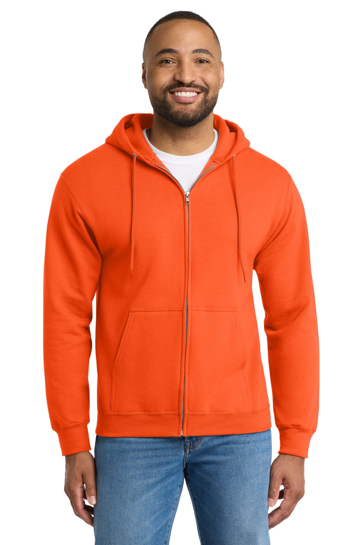 Port & Co Essential Fleece Full-Zip Hooded Sweatshirt.  PC90ZH in Safety Orange
