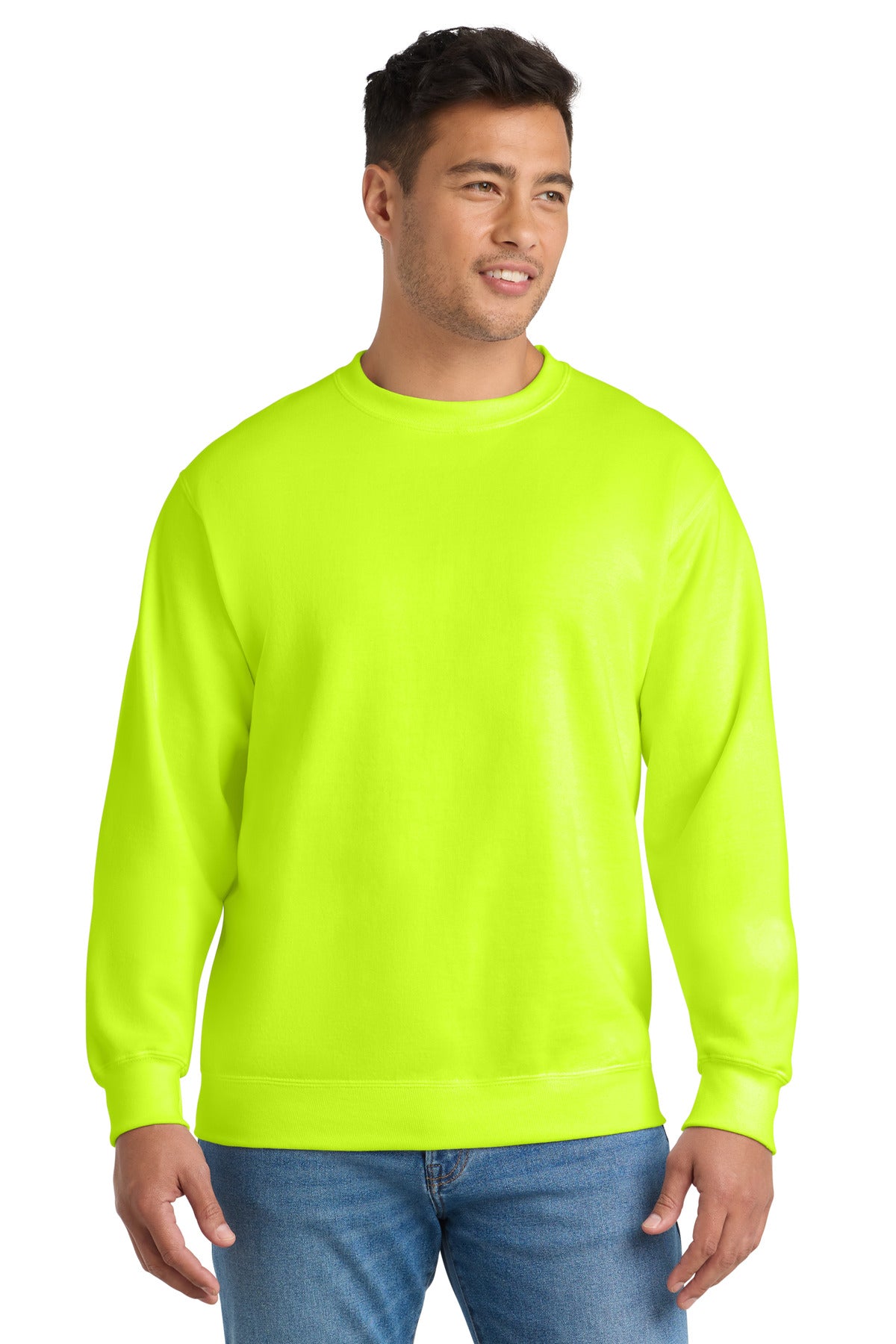 Port & Co Essential Fleece Crewneck Sweatshirt.  PC90 in Safety Green