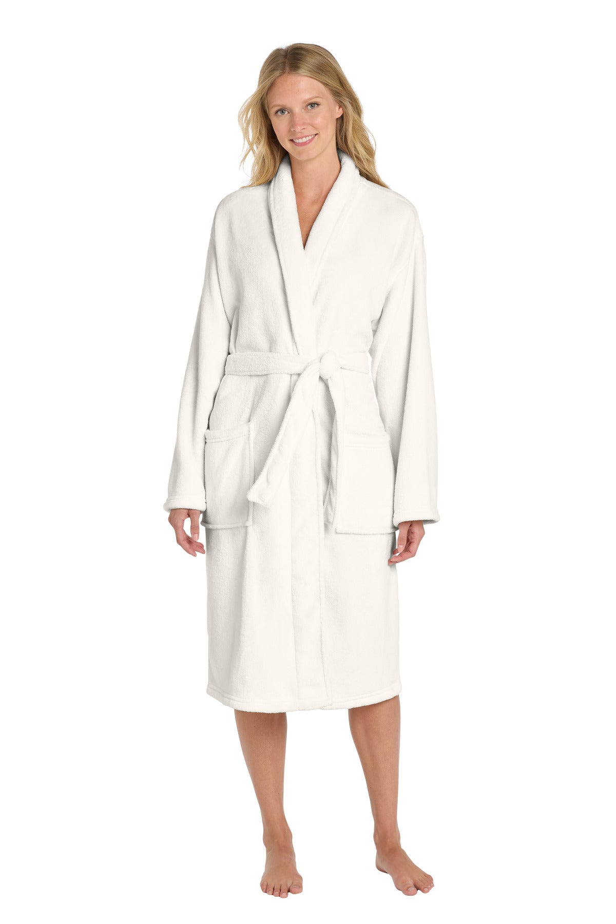 Port Authority Plush Microfleece Shawl Collar Robe. R102 in Marshmallow