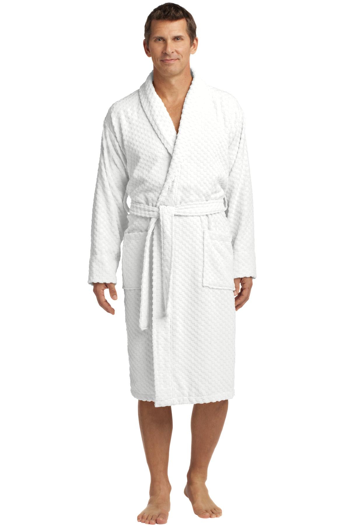 Port Authority Checkered Terry Shawl Collar Robe. R103 in White
