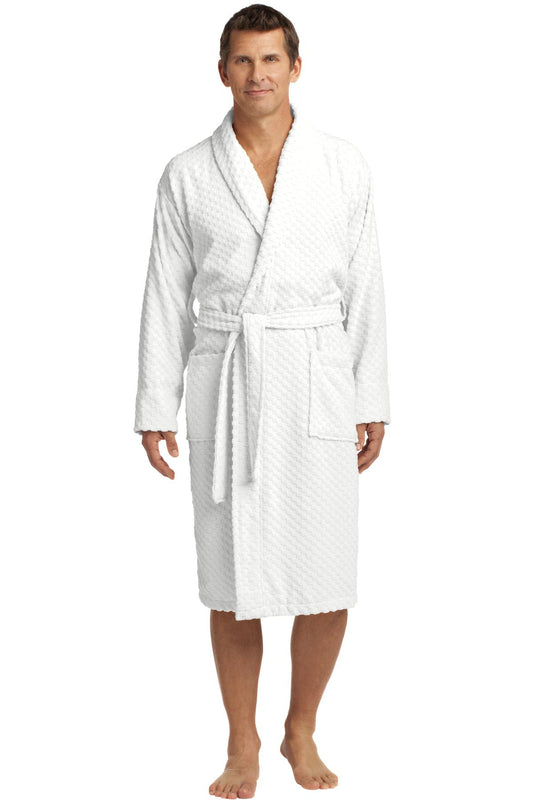 Port Authority Checkered Terry Shawl Collar Robe. R103 in White