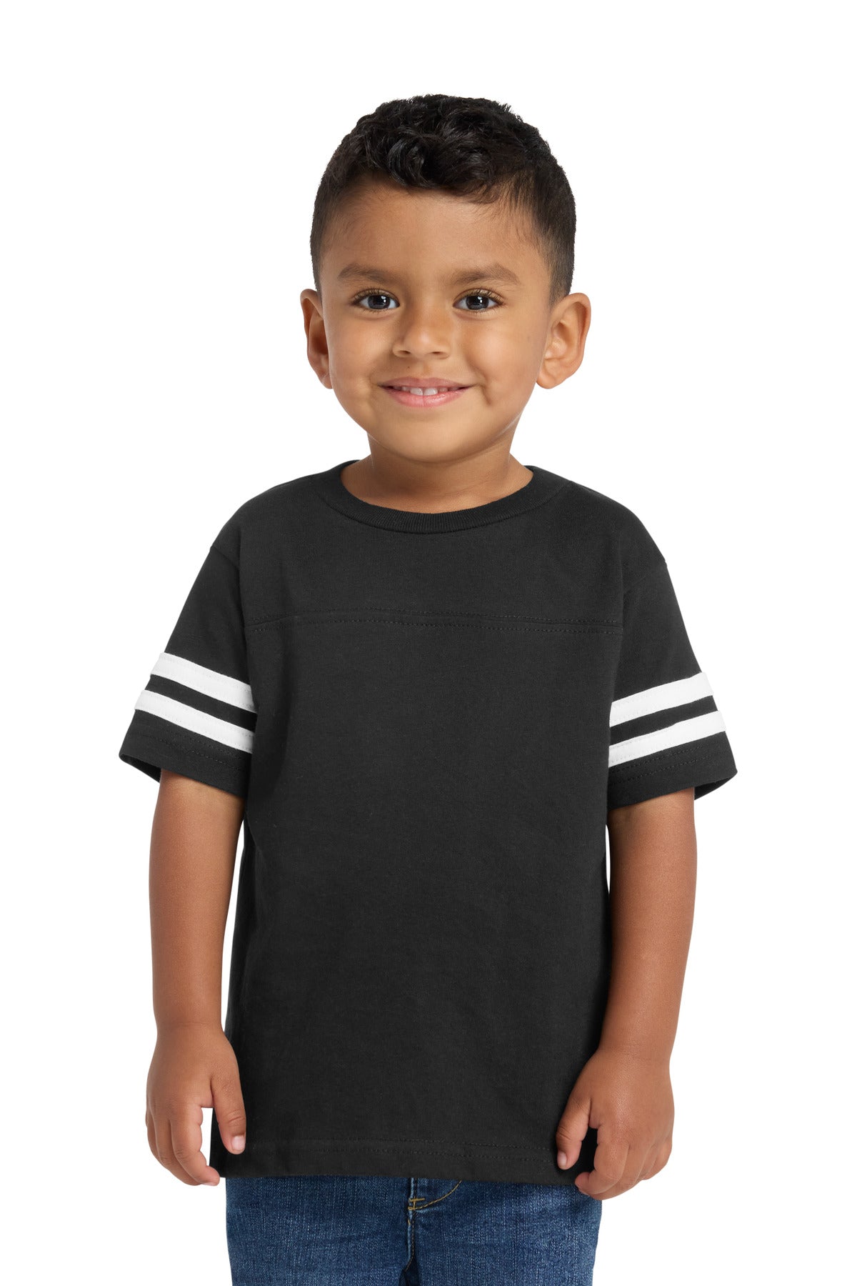 Rabbit Skins Toddler Football Fine Jersey Tee. RS3037 in Black/ White