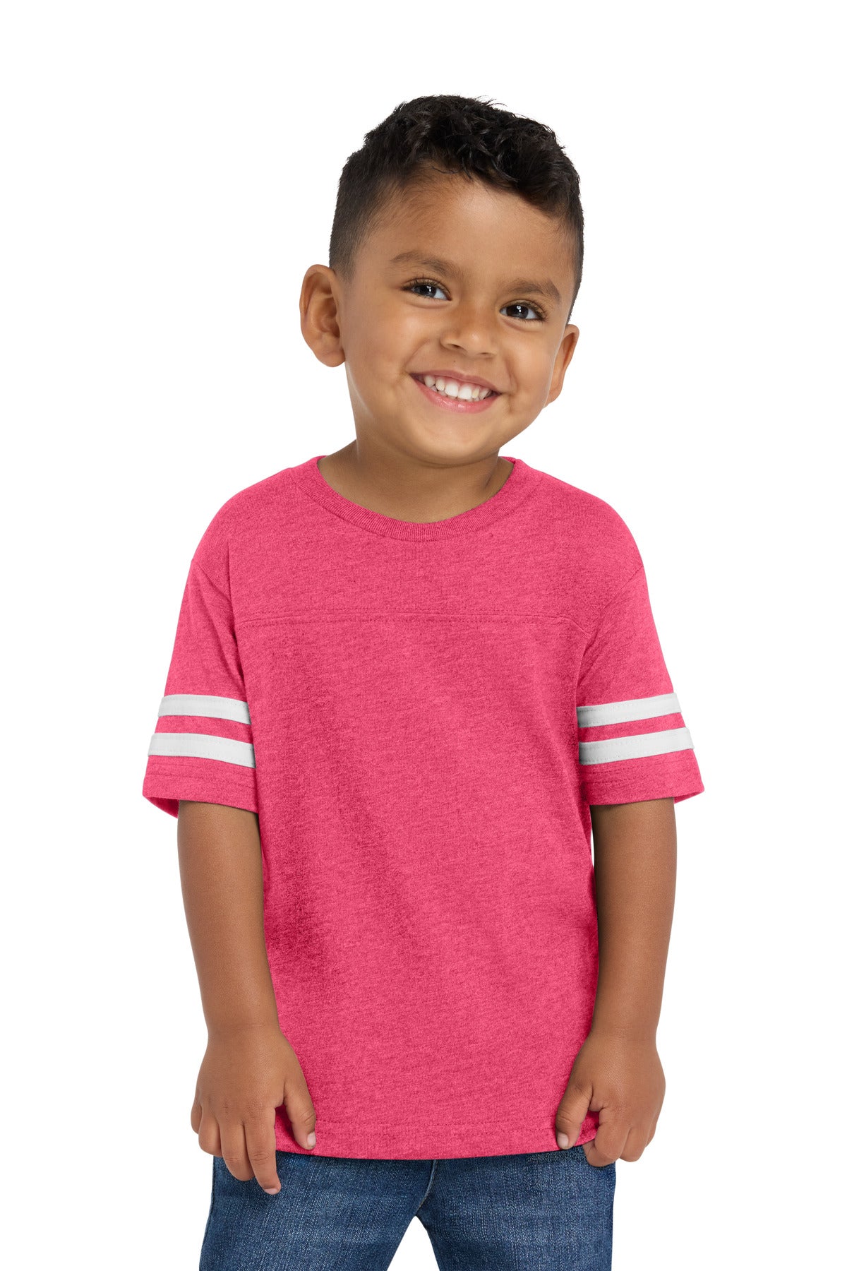 Rabbit Skins Toddler Football Fine Jersey Tee. RS3037 in Vintage Hot Pink/ Blended White