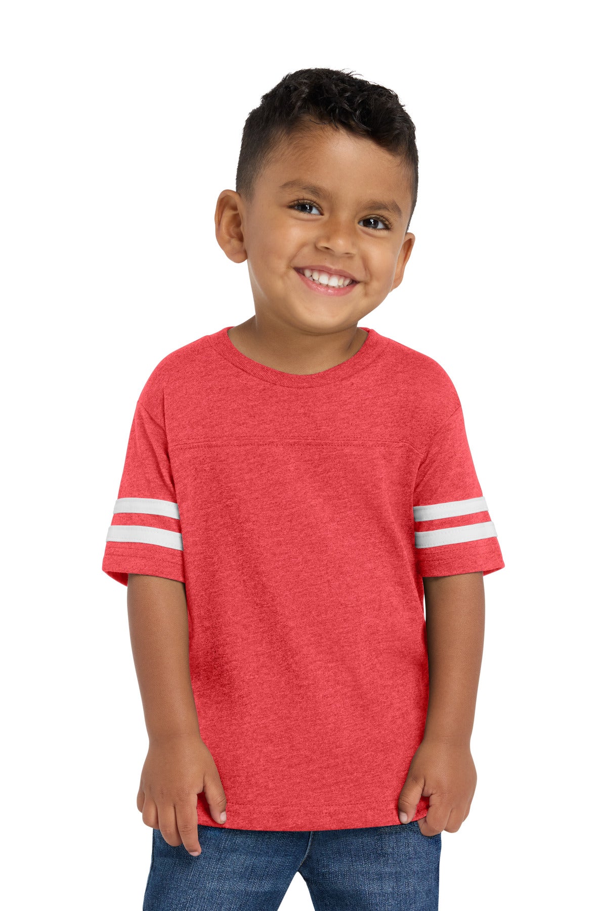 Rabbit Skins Toddler Football Fine Jersey Tee. RS3037 in Vintage Red/ Blended White
