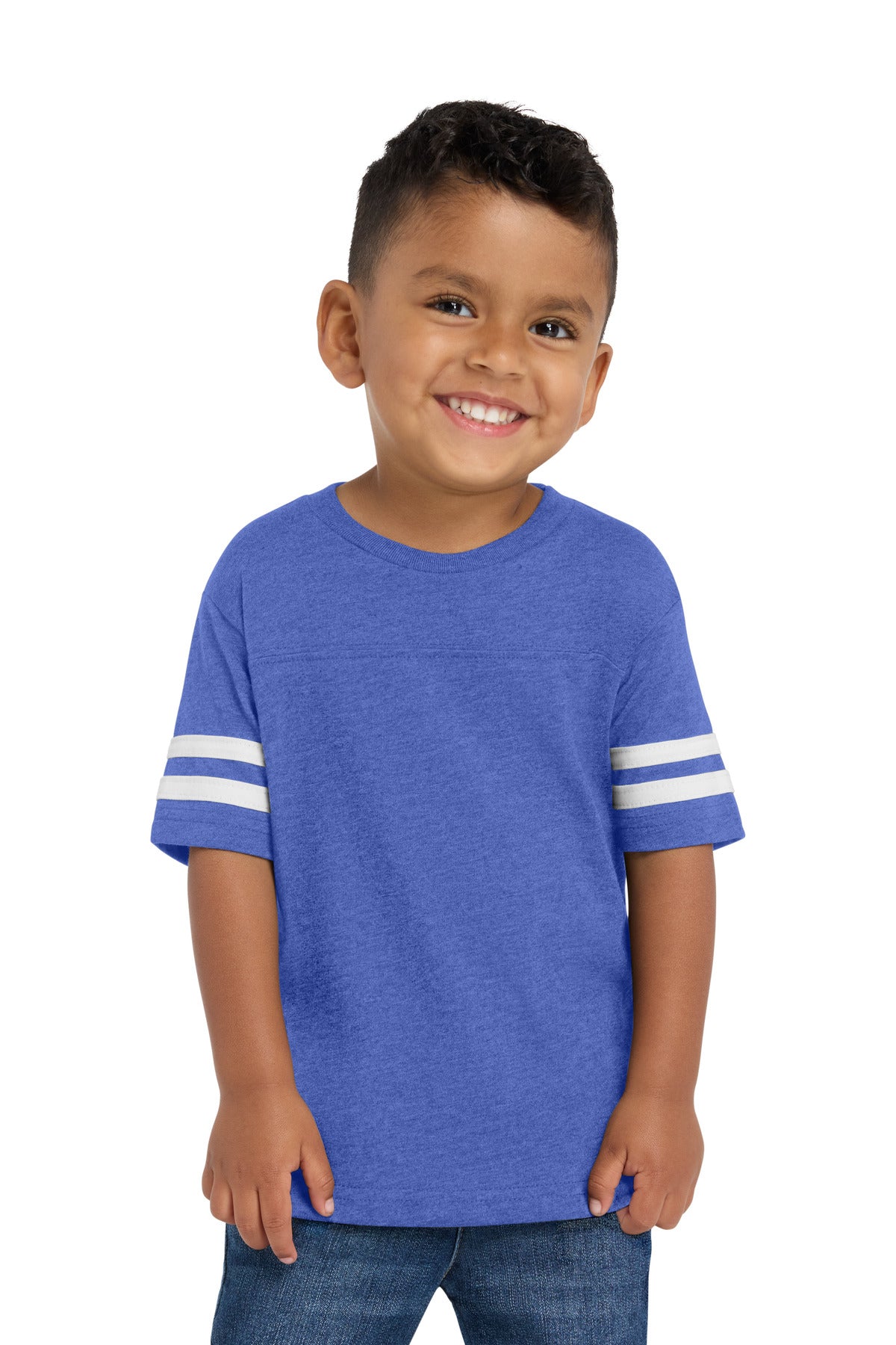 Rabbit Skins Toddler Football Fine Jersey Tee. RS3037 in Vintage Royal/ Blended White