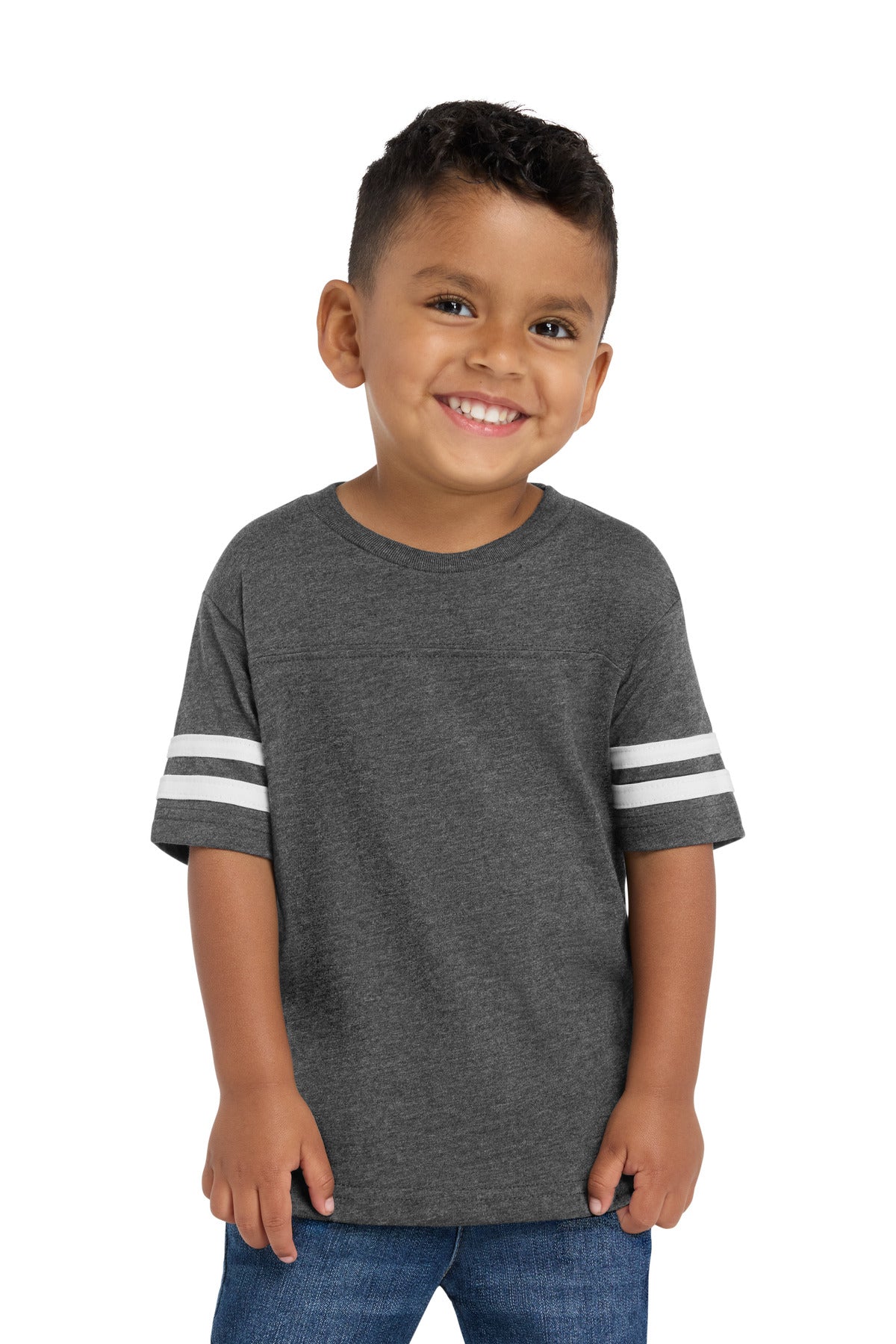 Rabbit Skins Toddler Football Fine Jersey Tee. RS3037 in Vintage Smoke/ Blended White