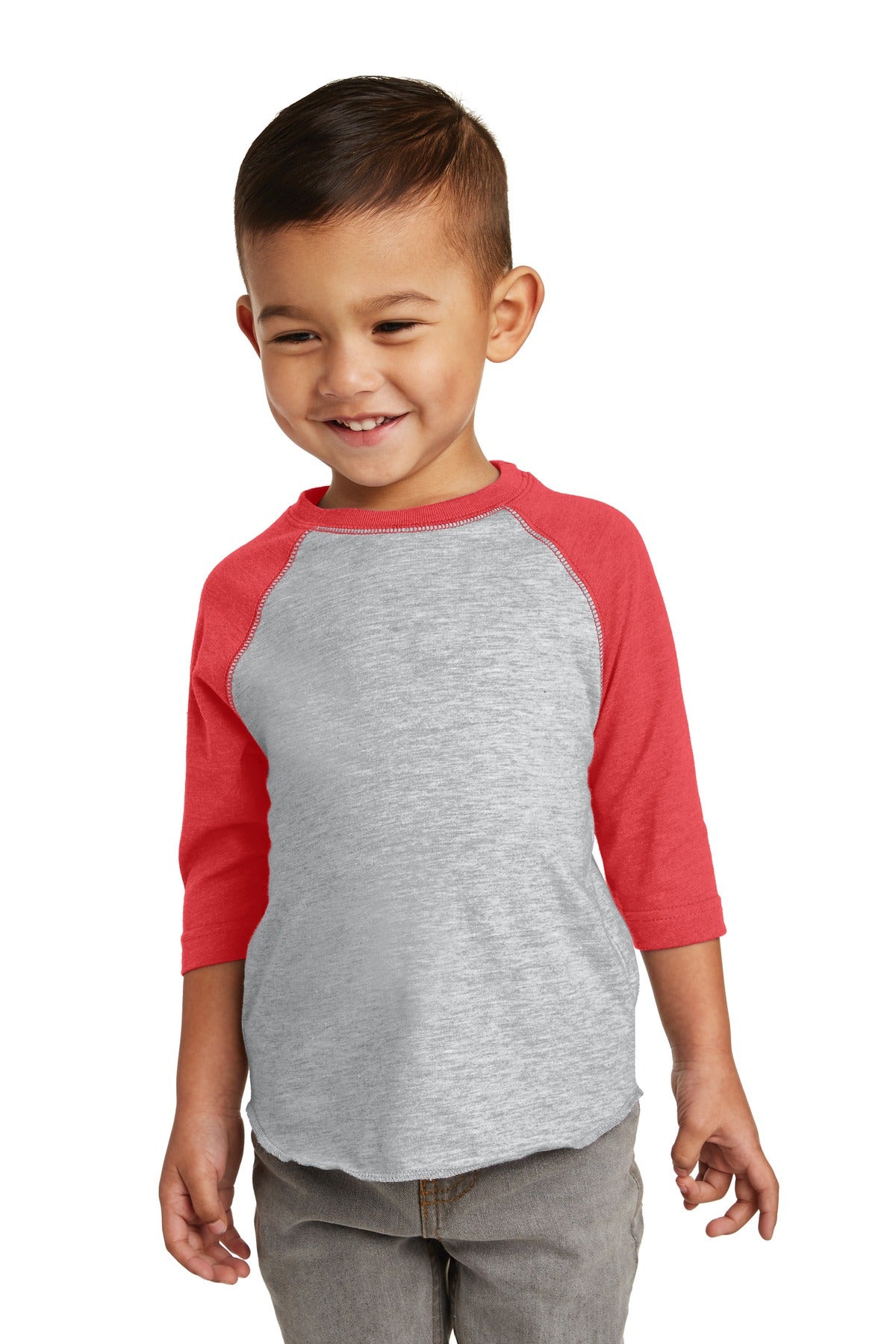 Rabbit Skins Toddler Baseball Fine Jersey Tee. RS3330 in Vintage Heather/ Vintage Red