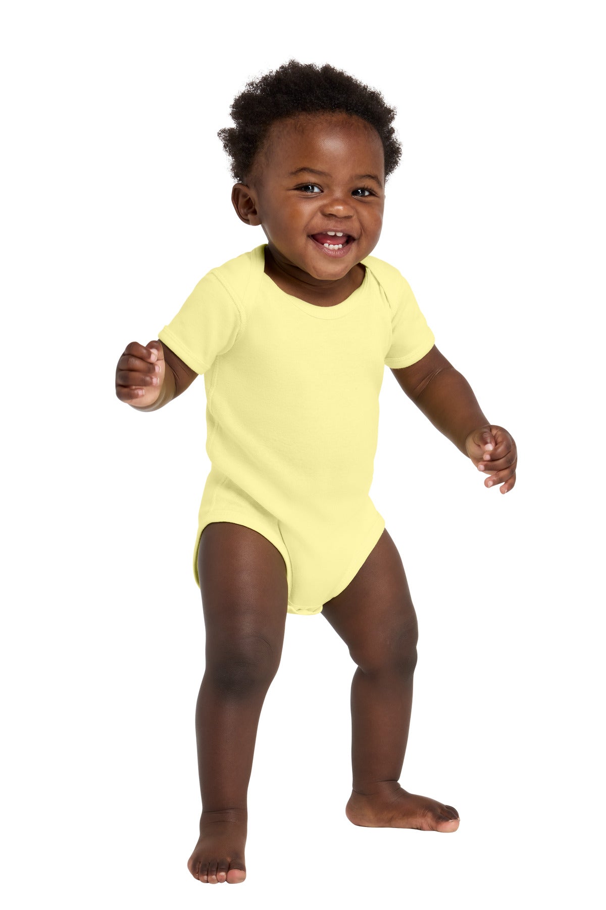 Rabbit Skins Infant Short Sleeve Baby Rib Bodysuit. RS4400 in Banana