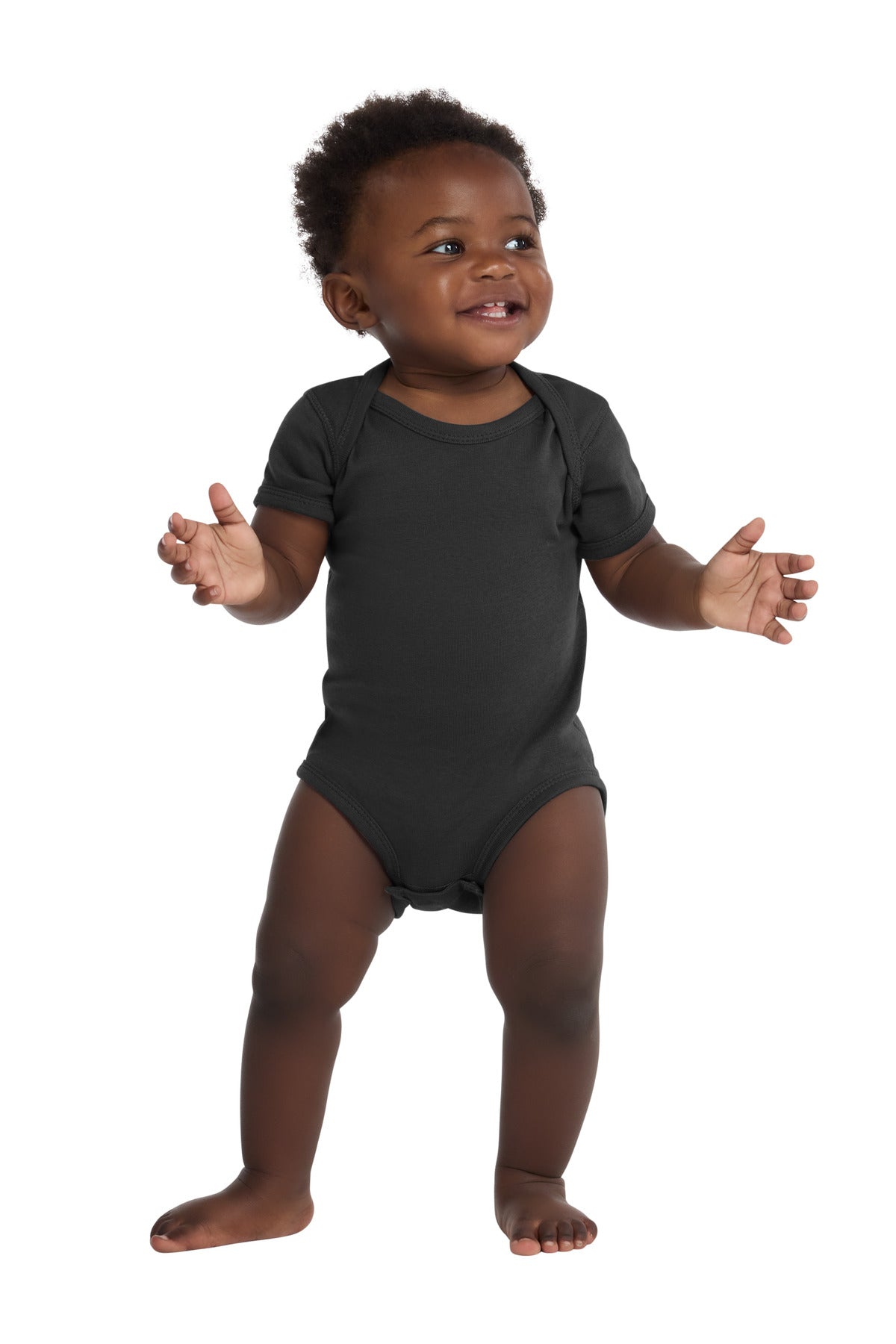 Rabbit Skins Infant Short Sleeve Baby Rib Bodysuit. RS4400 in Black