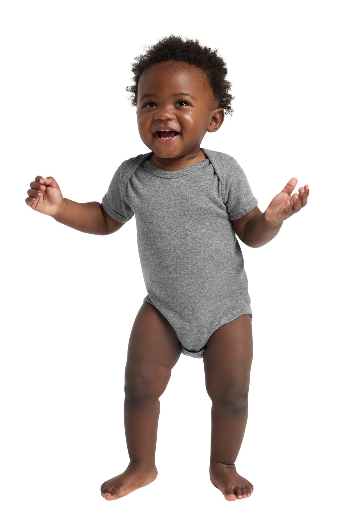 Rabbit Skins Infant Short Sleeve Baby Rib Bodysuit. RS4400 in Granite Heather