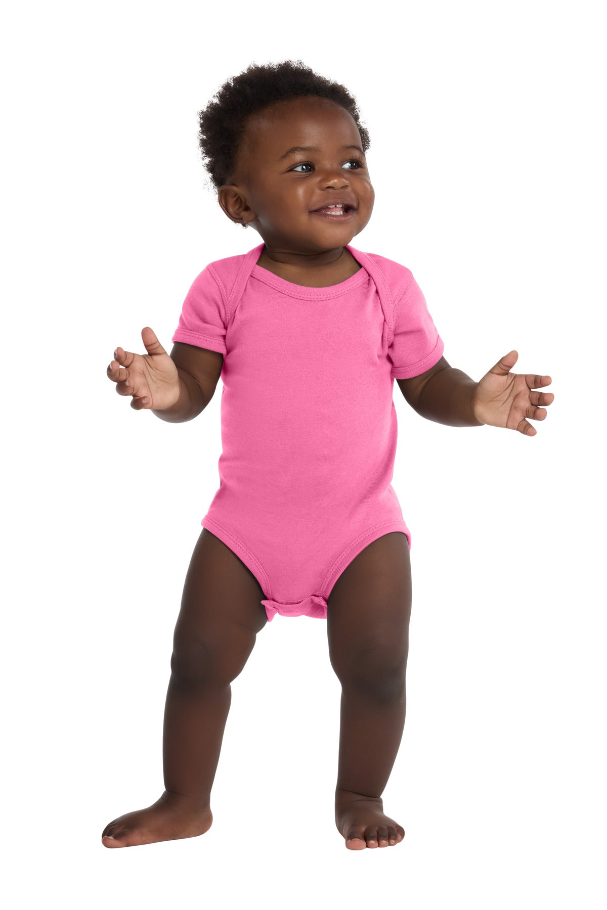 Rabbit Skins Infant Short Sleeve Baby Rib Bodysuit. RS4400 in Hot Pink