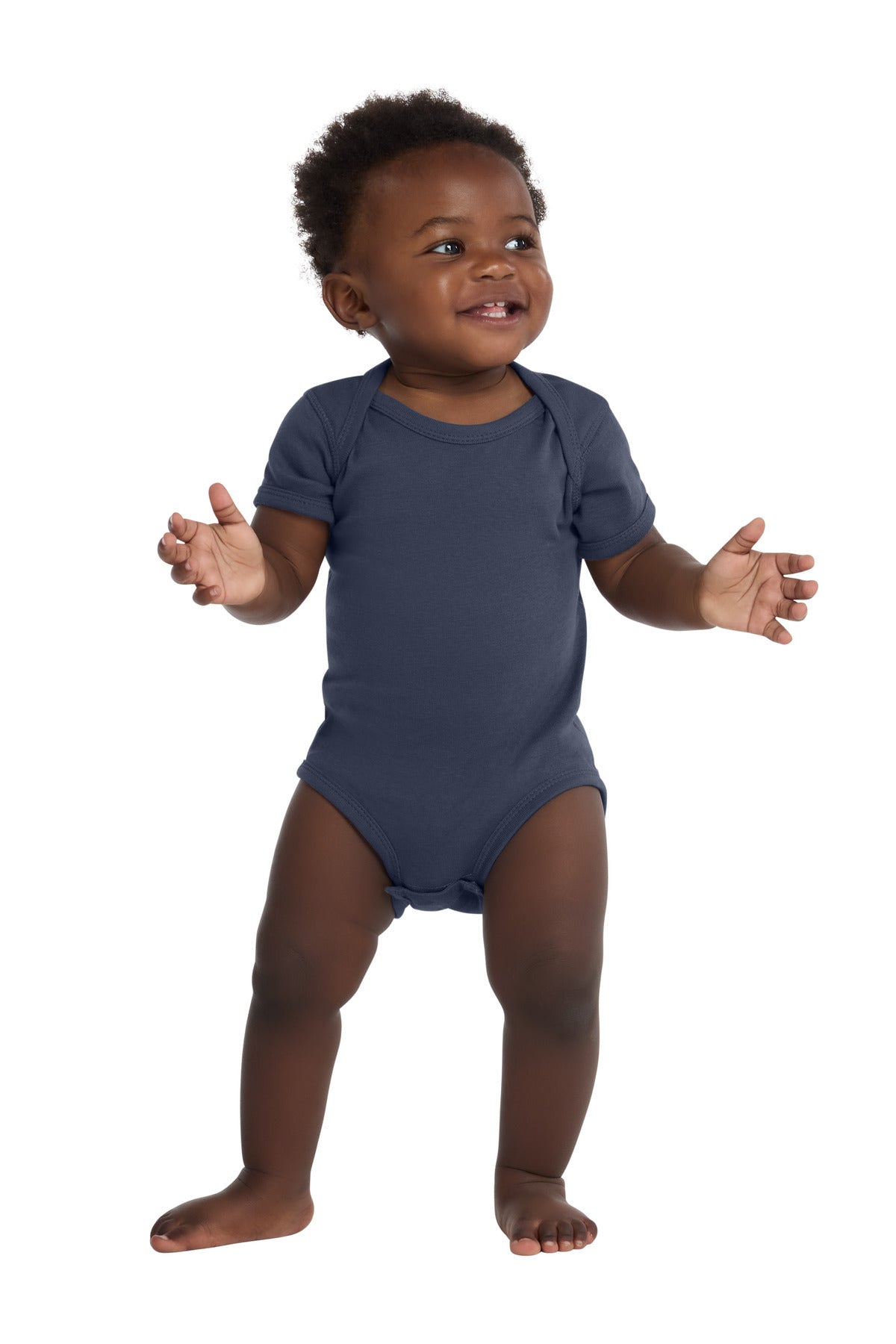 Rabbit Skins Infant Short Sleeve Baby Rib Bodysuit. RS4400 in Navy
