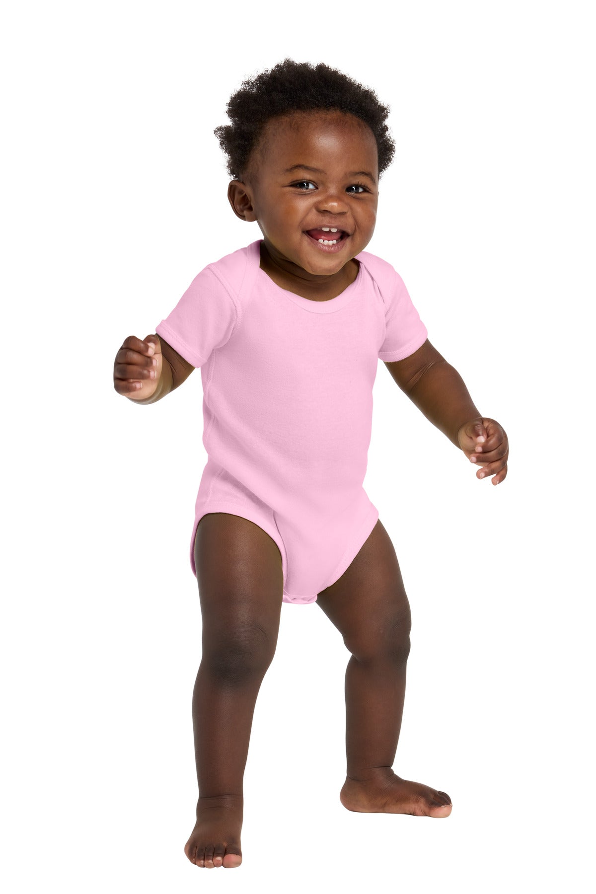 Rabbit Skins Infant Short Sleeve Baby Rib Bodysuit. RS4400 in Pink
