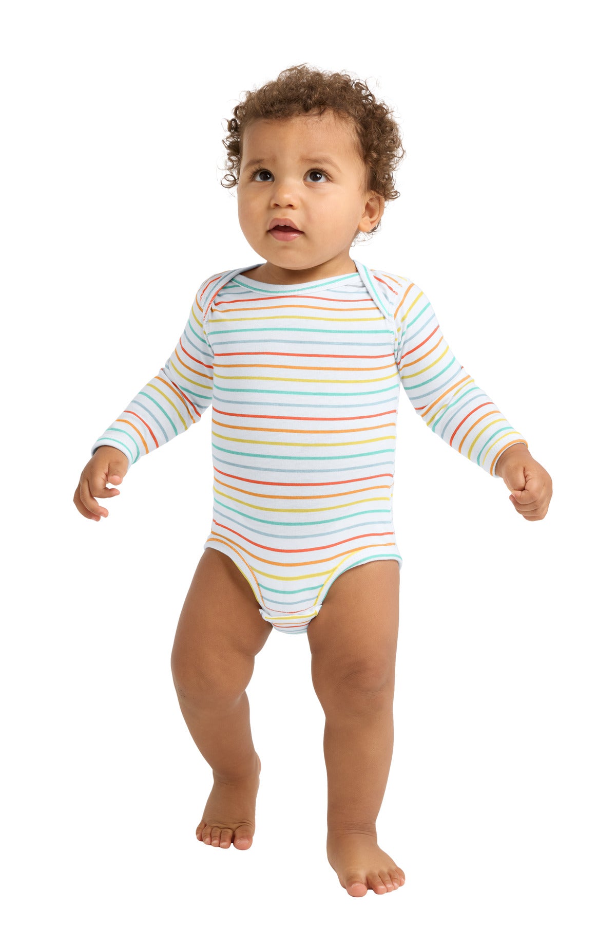 Rabbit Skins Infant Long Sleeve Jersey Bodysuit RS4421 in Rainbow Stripe