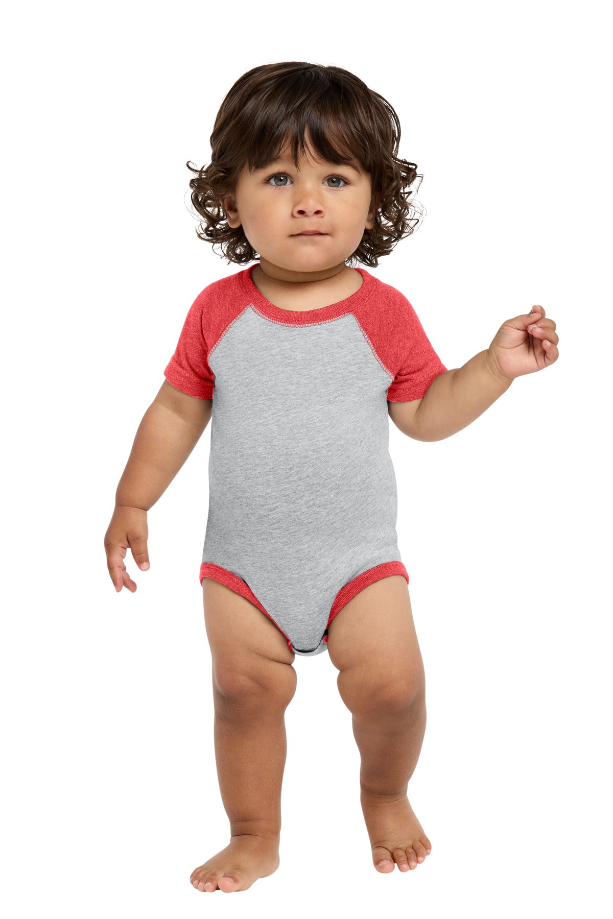 Rabbit Skins Infant Baseball Fine Jersey Bodysuit. RS4430 in Vintage Heather/ Vintage Red