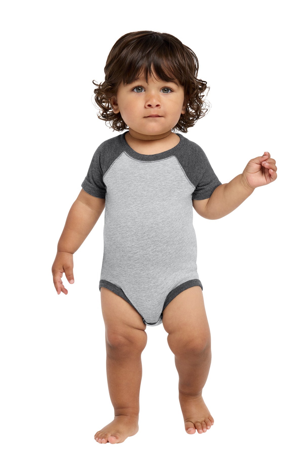 Rabbit Skins Infant Baseball Fine Jersey Bodysuit. RS4430 in Vintage Heather/ Vintage Smoke