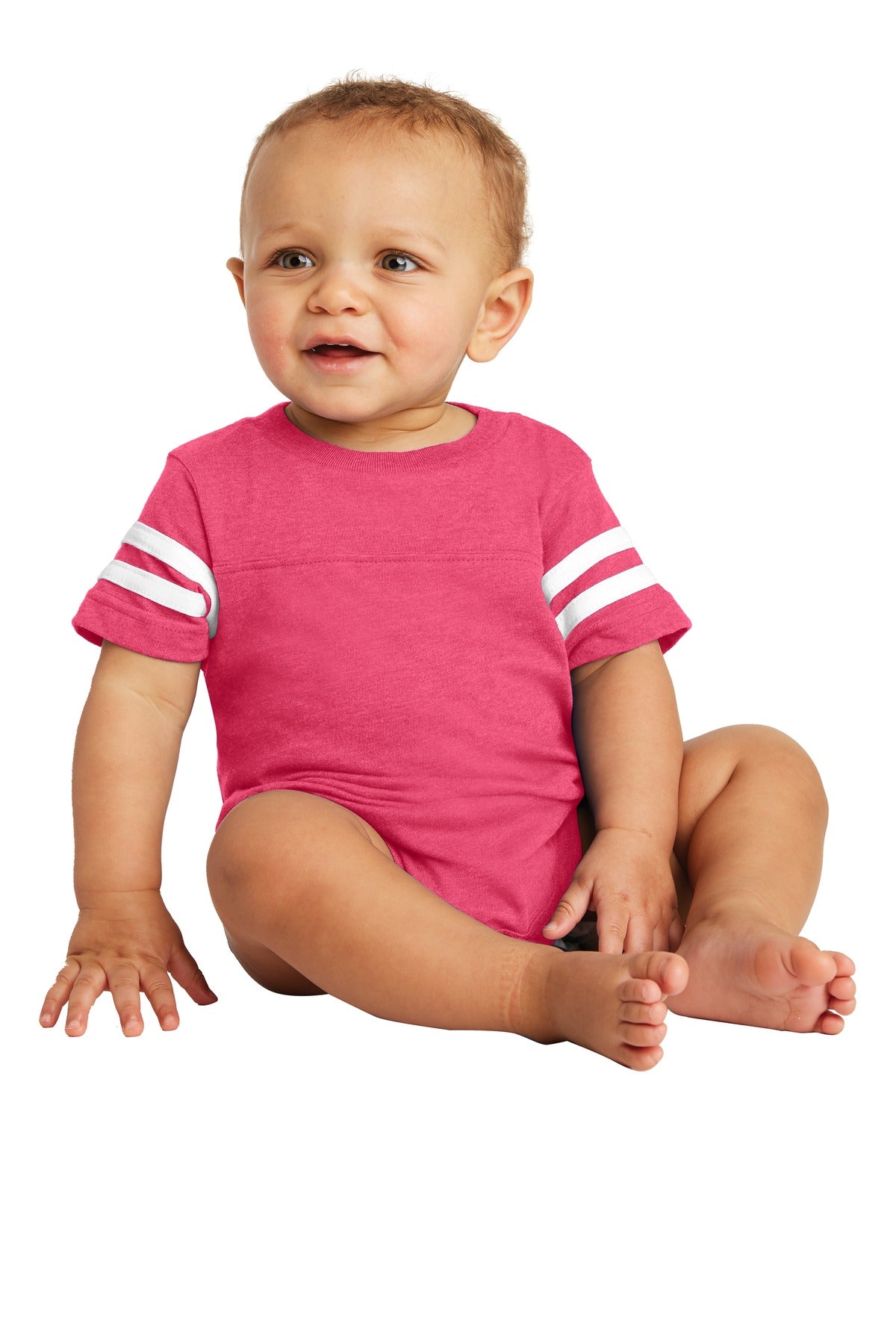 Rabbit Skins Infant Football Fine Jersey Bodysuit. RS4437 in Vintage Hot Pink/ Blended White